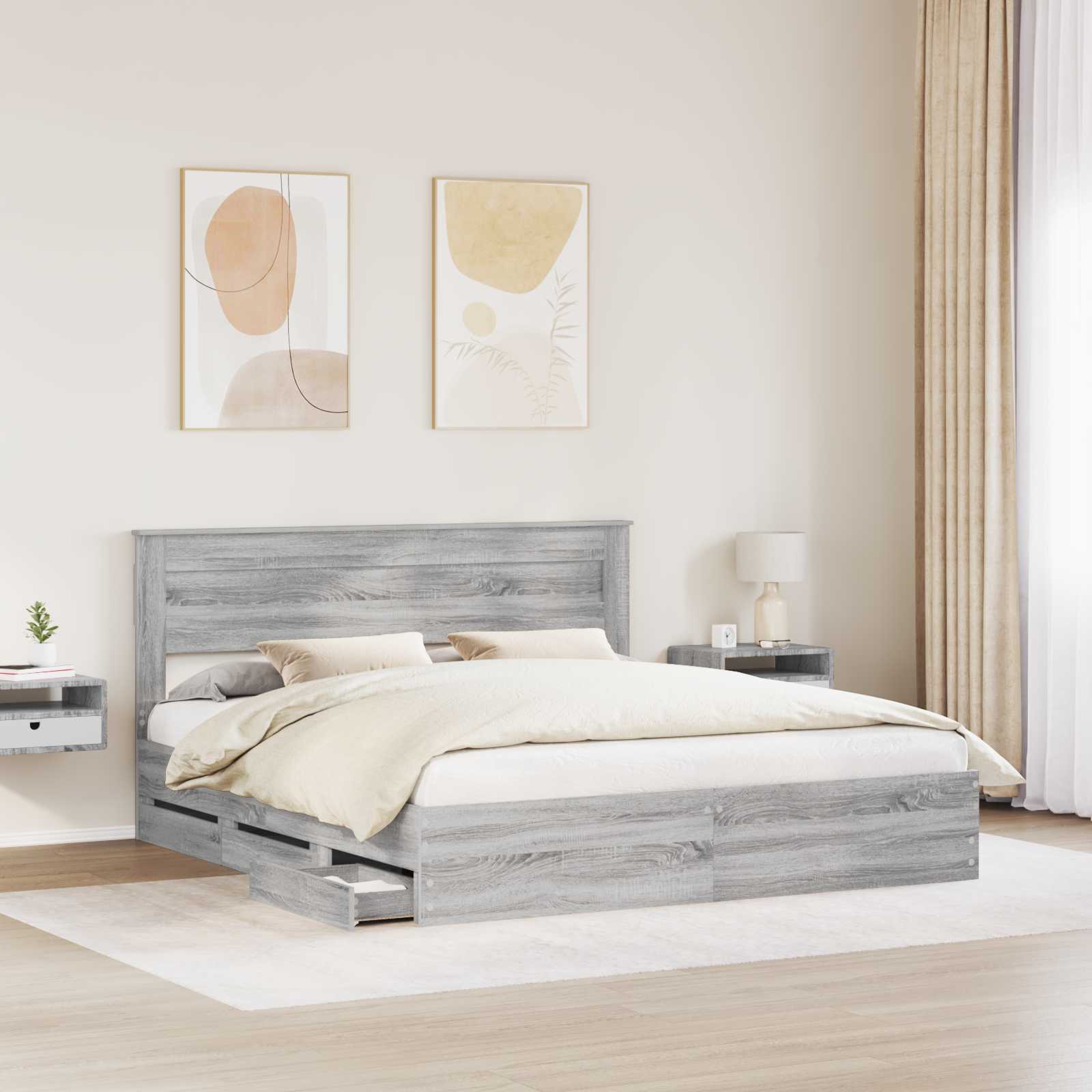 Cadre de lit Gris Sonoma 200 x 200 cm Bois Ingénierie - XIOS