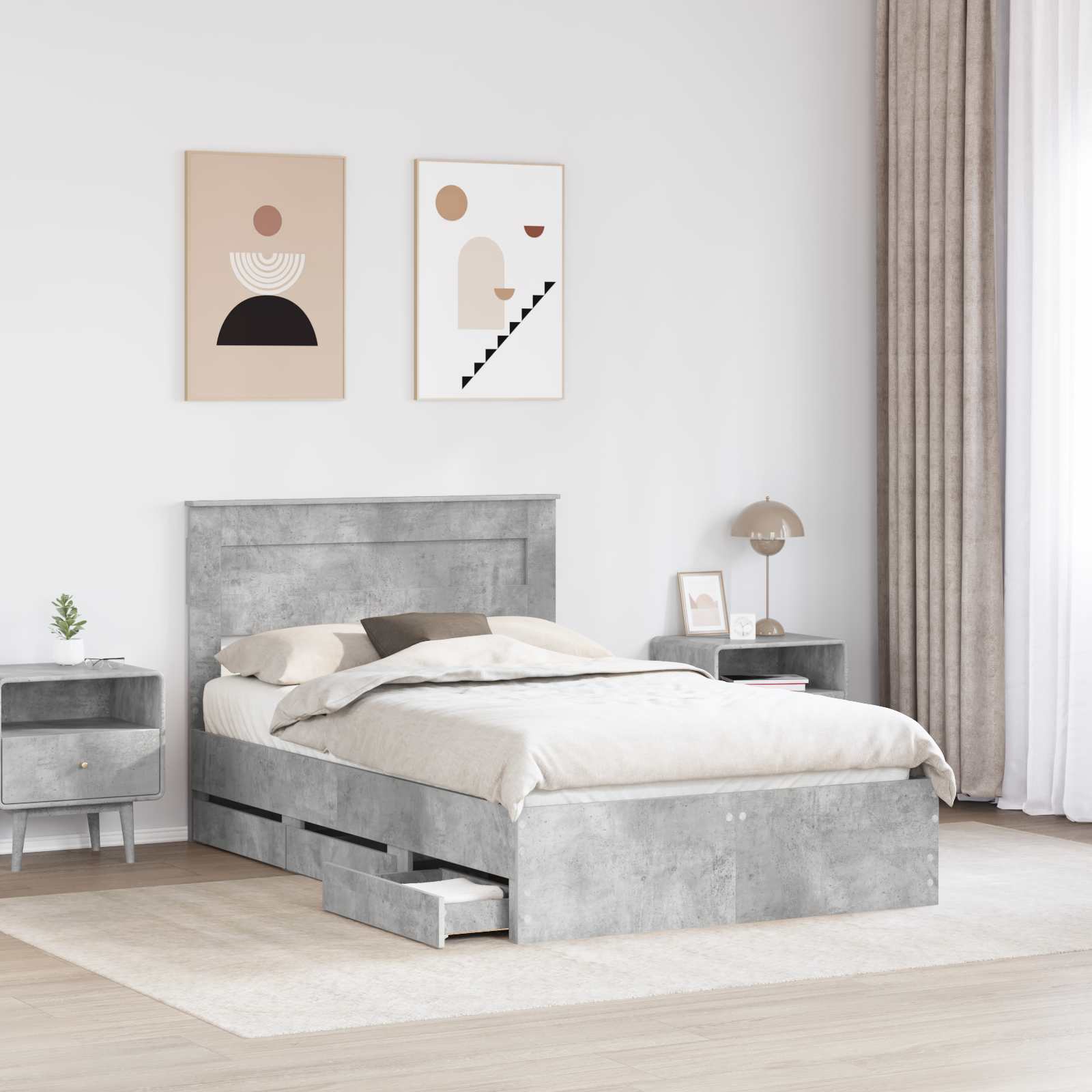 Cadre de lit Gris béton 135 x 190 cm Bois Ingénierie - XIOS