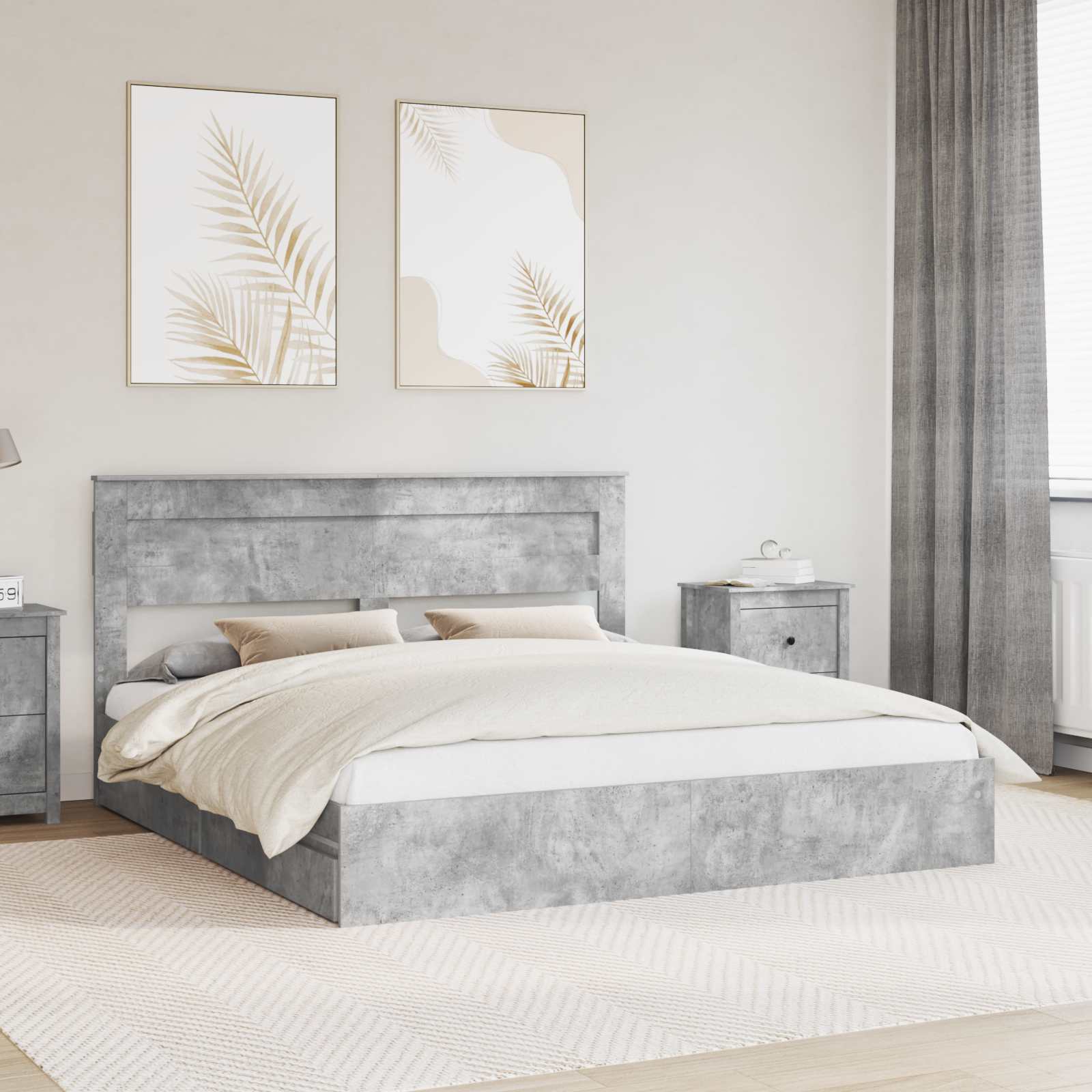 Lit de Rangement Gris béton 200 x 200 cm Bois d'ingénierie