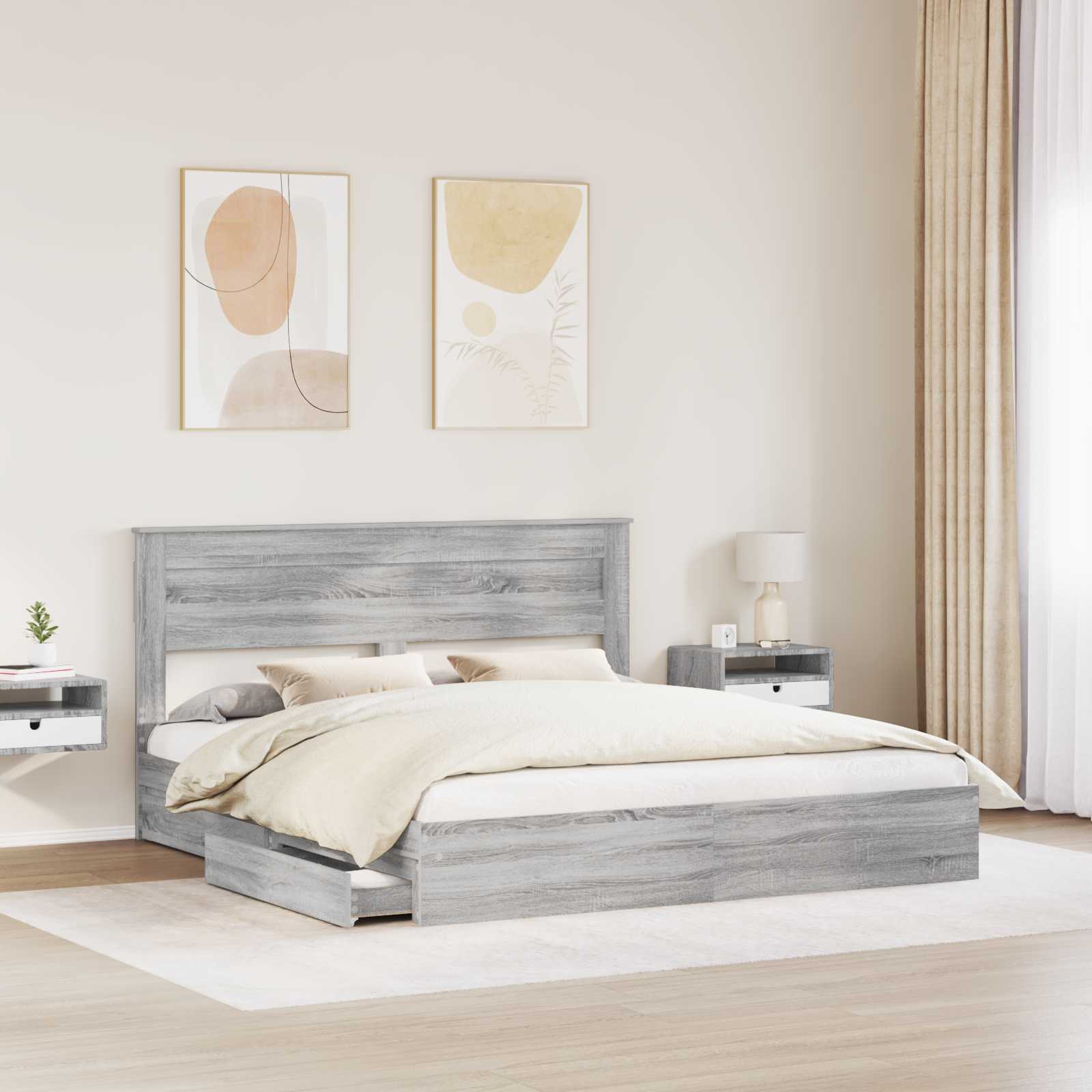 Lit de Rangement Gris Sonoma 200 x 200 cm Bois d'ingénierie - XIOS