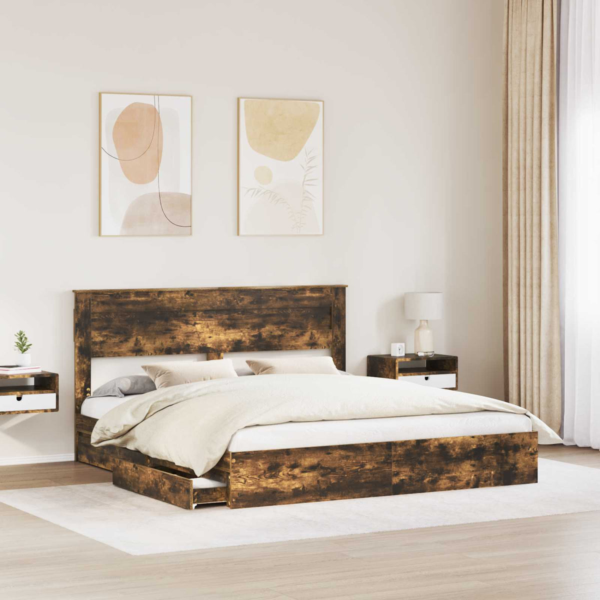 Lit de Rangement Chêne fumé 180 x 200 cm Bois d'ingénierie