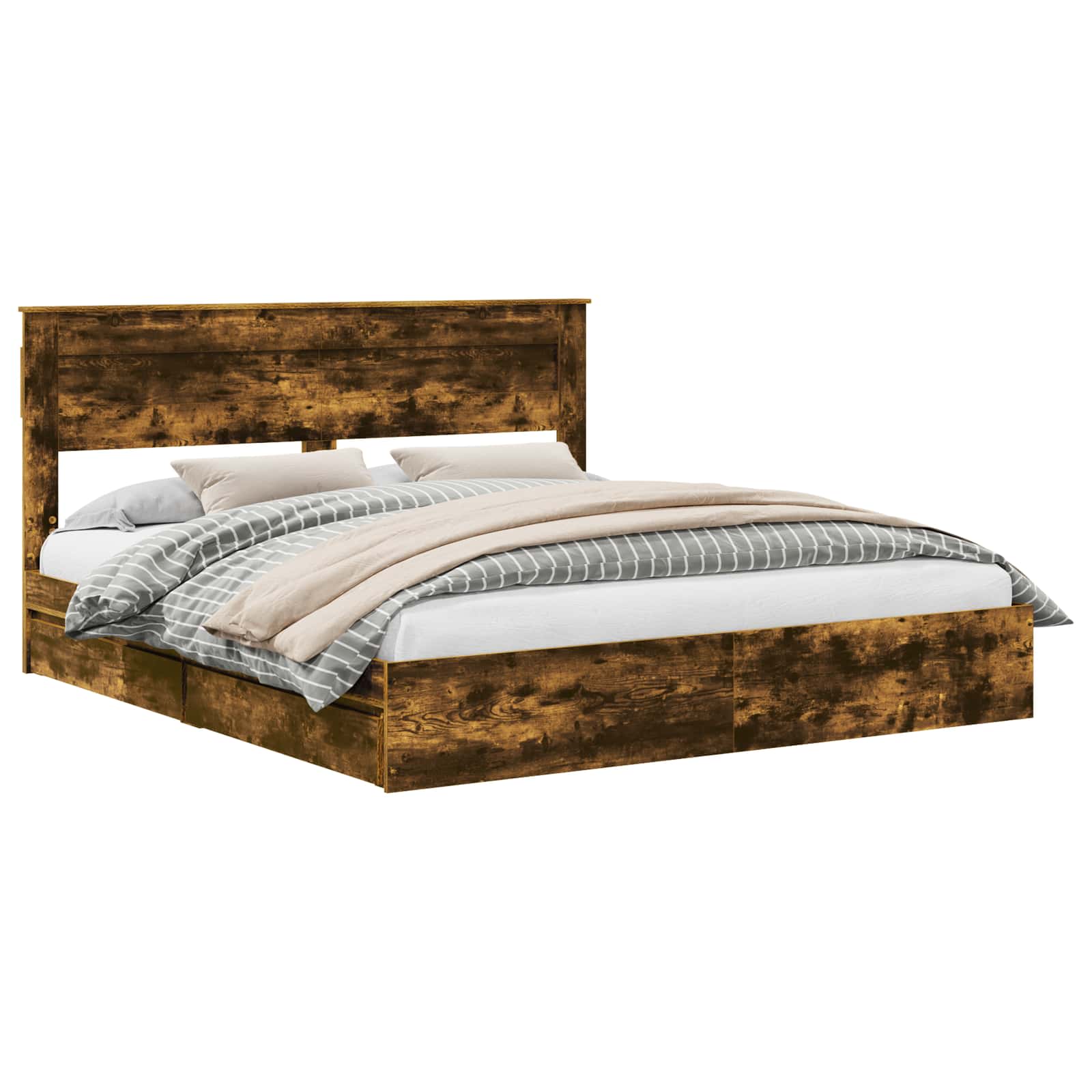Lit de Rangement Chêne fumé 180 x 200 cm Bois d'ingénierie - XIOS