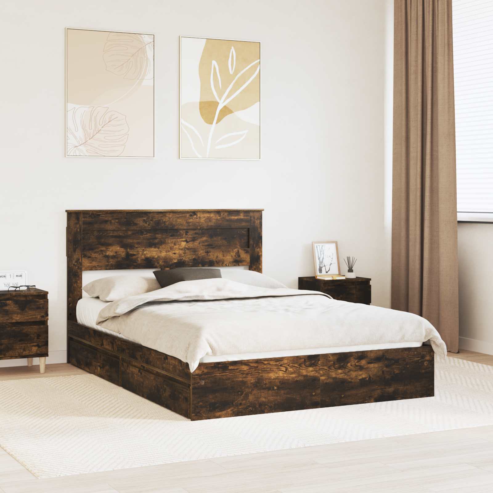 Lit de Rangement Chêne fumé 160 x 200 cm Bois d'ingénierie - XIOS