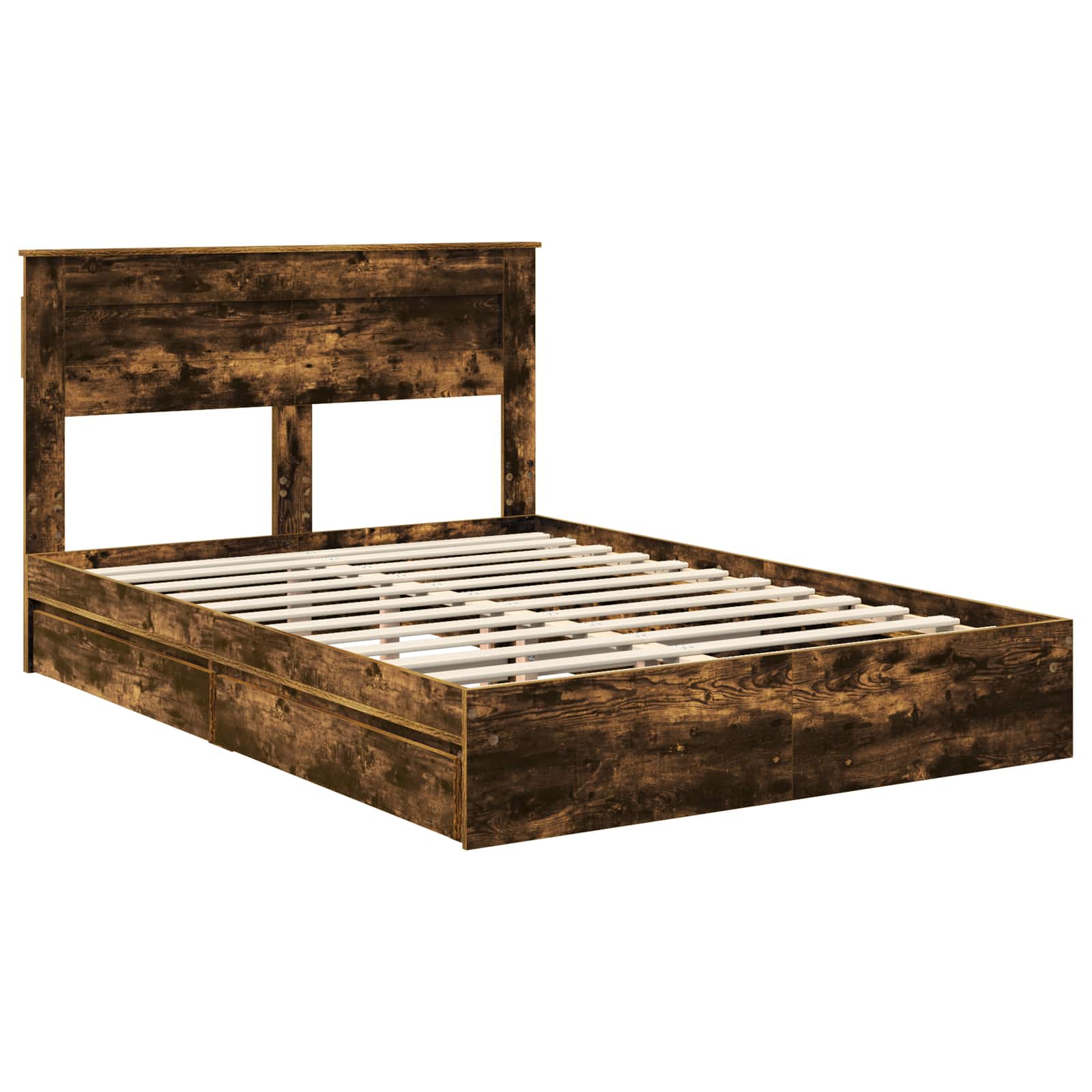 Lit de Rangement Chêne fumé 160 x 200 cm Bois d'ingénierie - XIOS