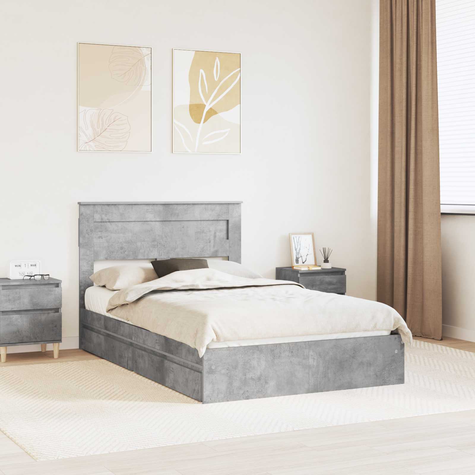 Lit de Rangement Gris béton 135 x 190 cm Bois d'ingénierie - XIOS