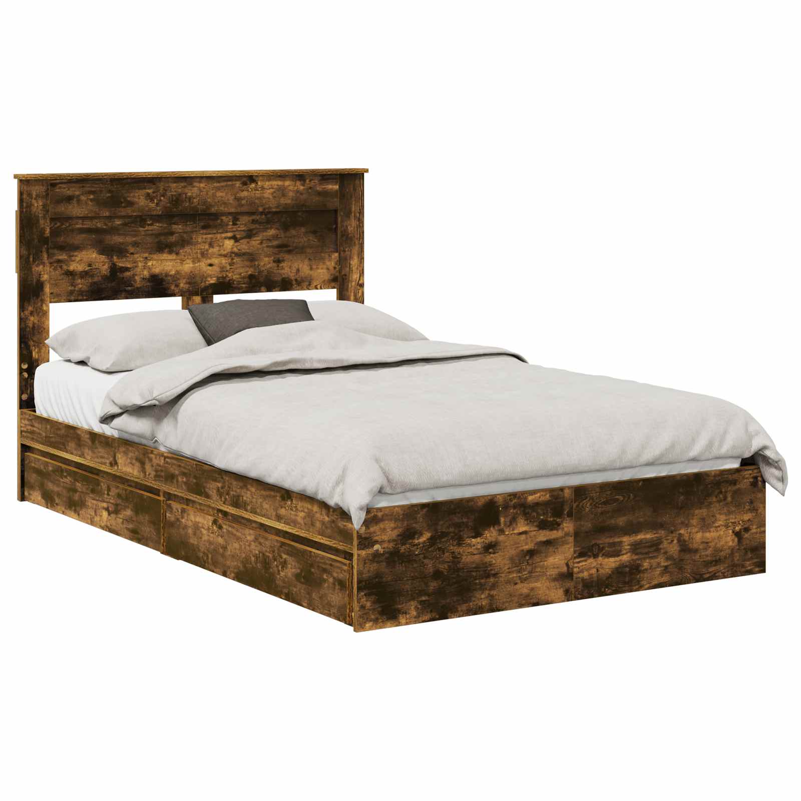 Lit de Rangement Chêne fumé 135 x 190 cm Bois d'ingénierie