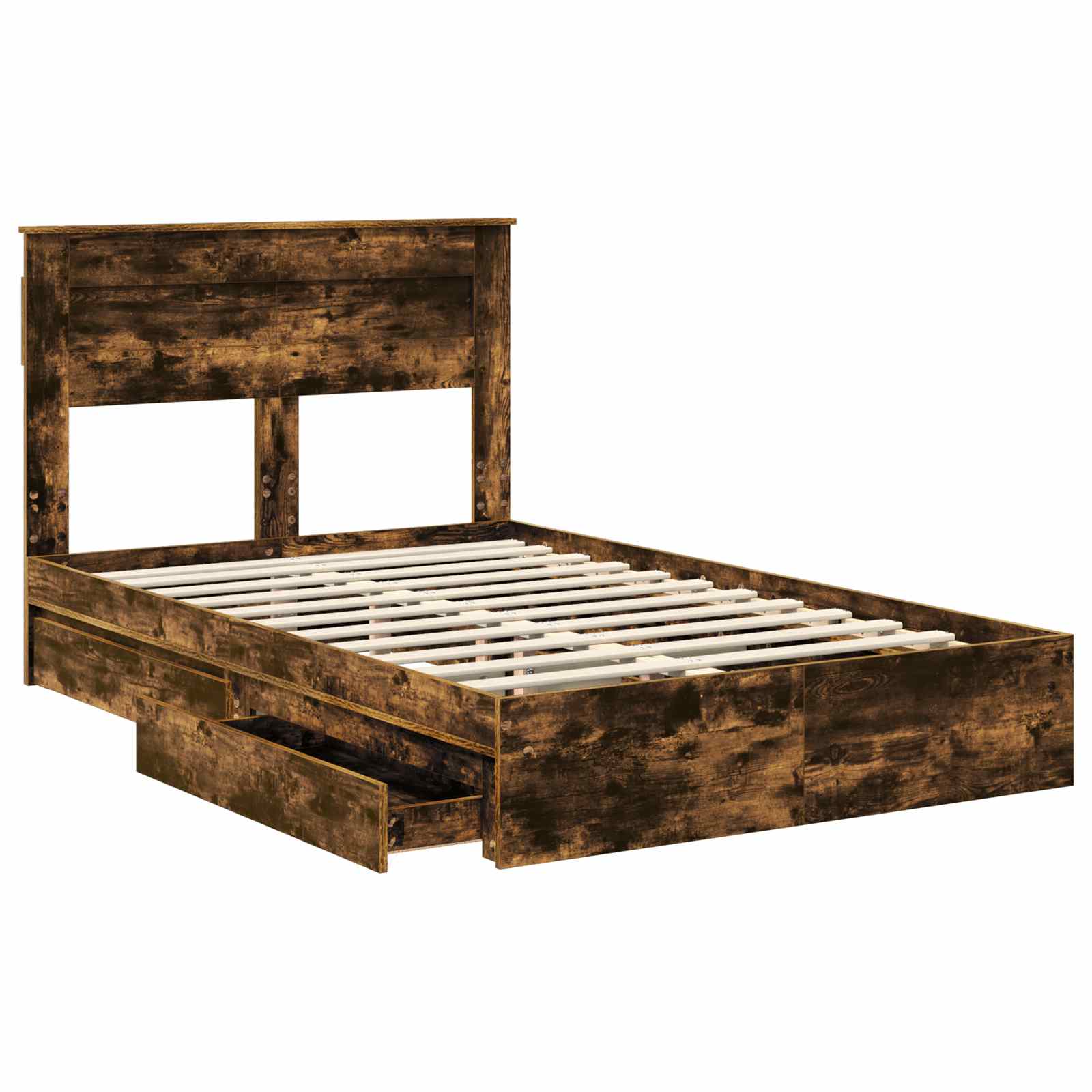 Lit de Rangement Chêne fumé 135 x 190 cm Bois d'ingénierie