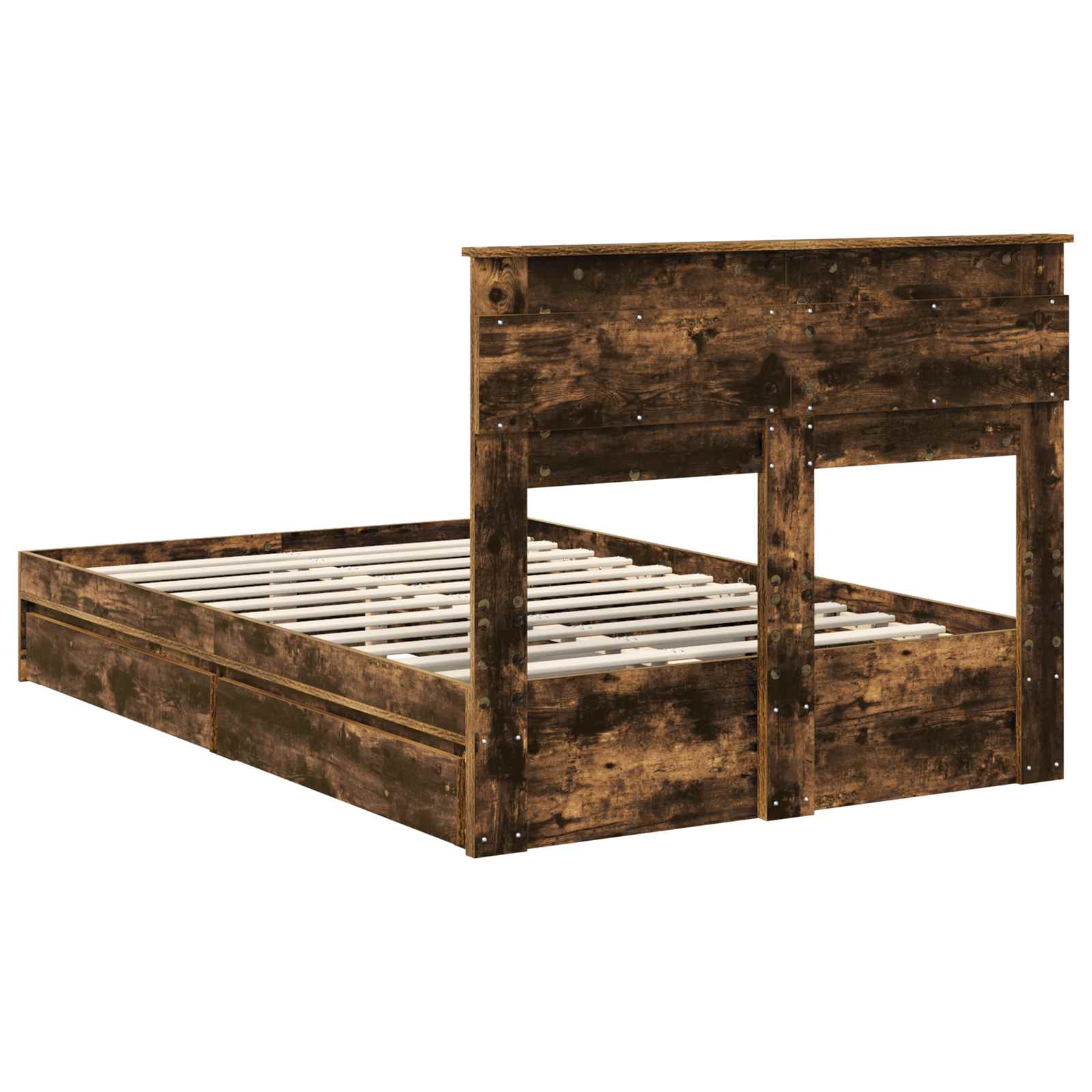 Lit de Rangement Chêne fumé 135 x 190 cm Bois d'ingénierie