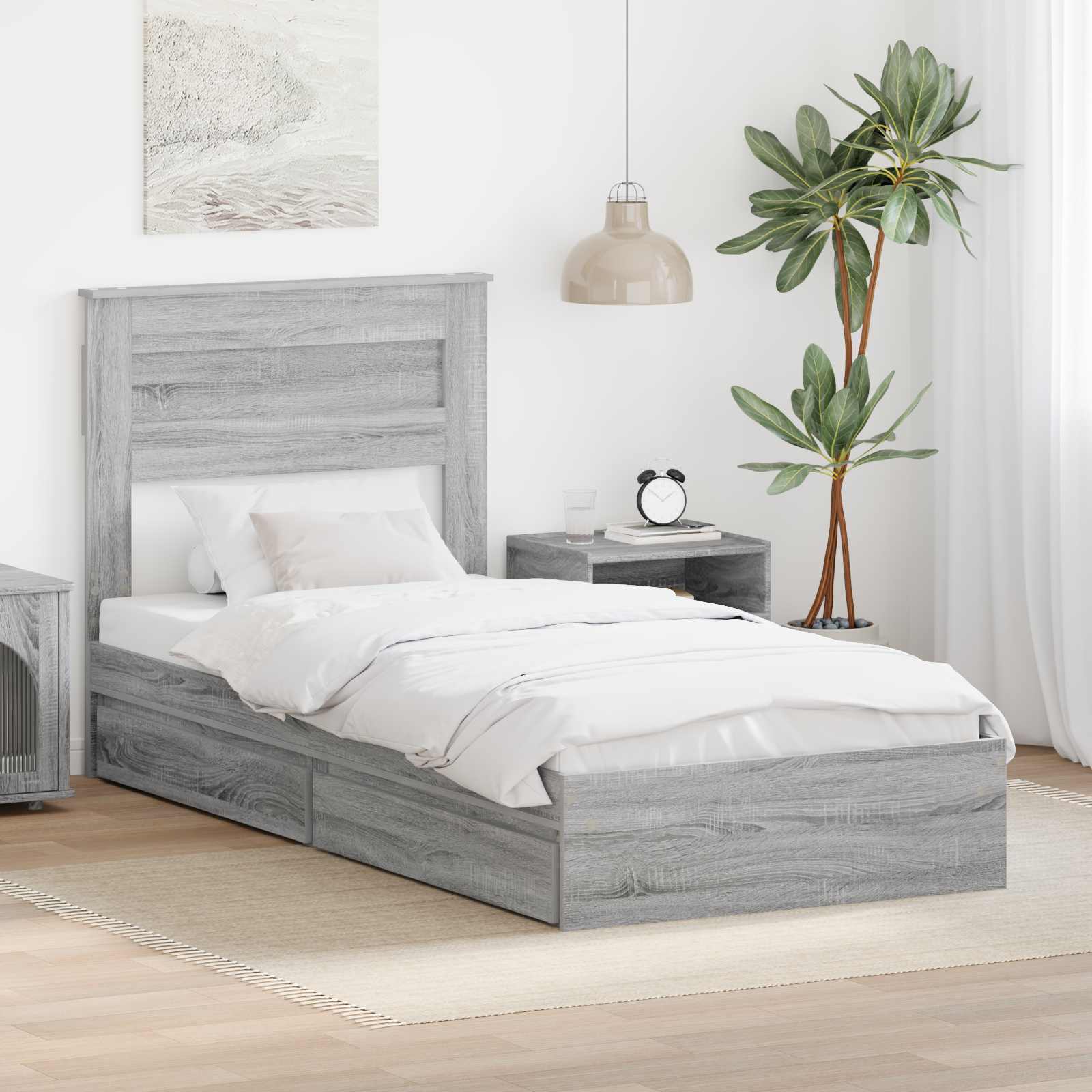Lit de Rangement Gris Sonoma 90 x 190 cm Bois d'ingénierie - XIOS