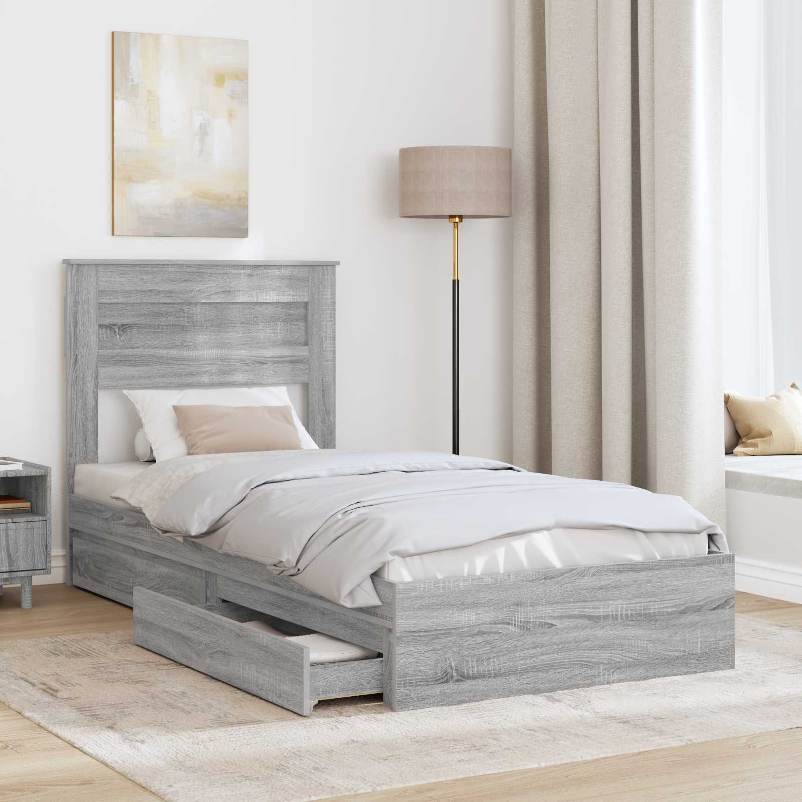 Lit de Rangement Gris Sonoma 90 x 200 cm Bois d'ingénierie - XIOS