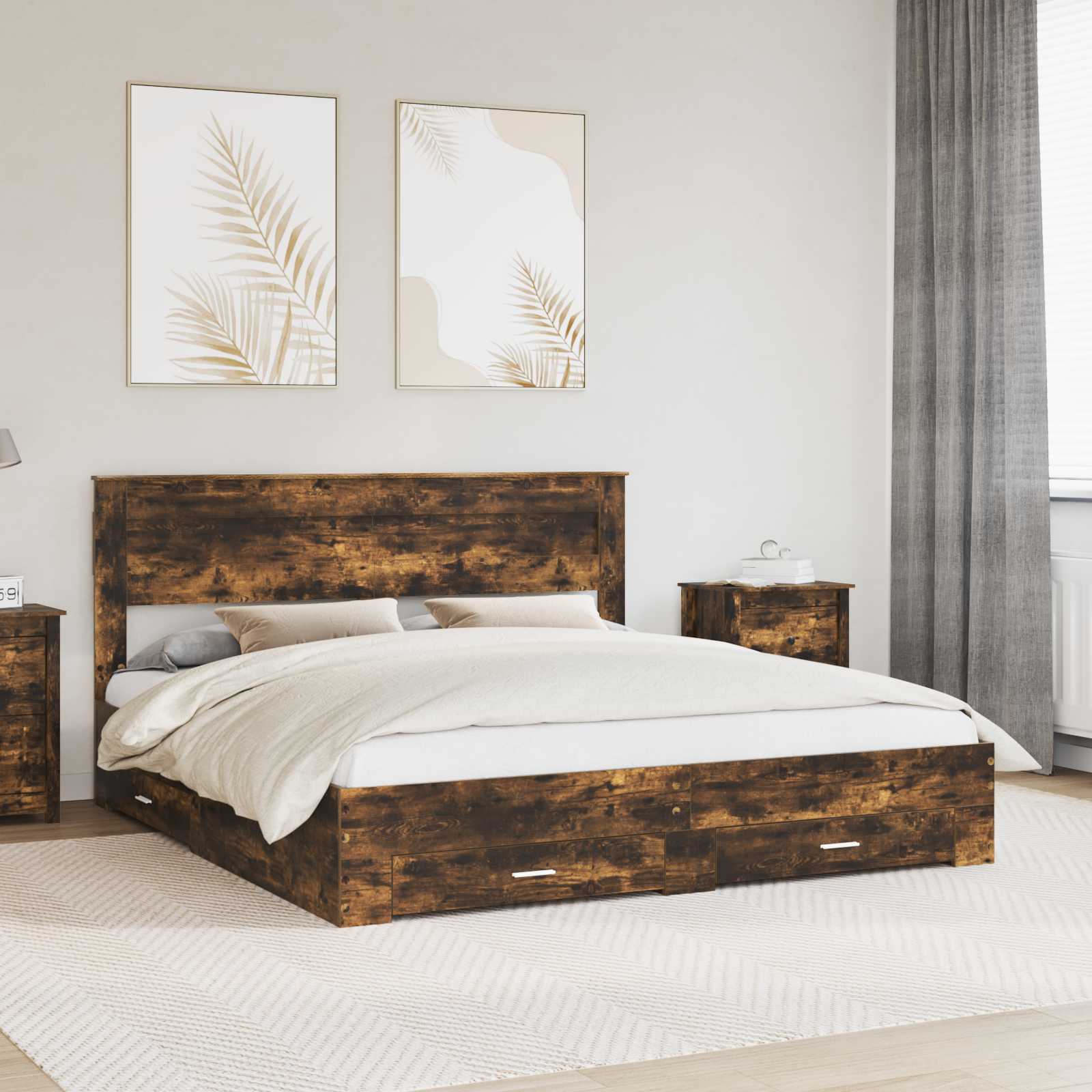 Cadre de lit Chêne fumé 200 x 200 cm Bois d'ingénierie