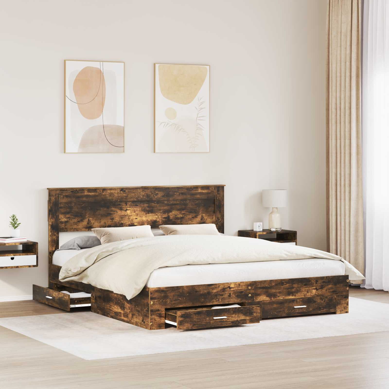 Cadre de lit Chêne fumé 200 x 200 cm Bois d'ingénierie