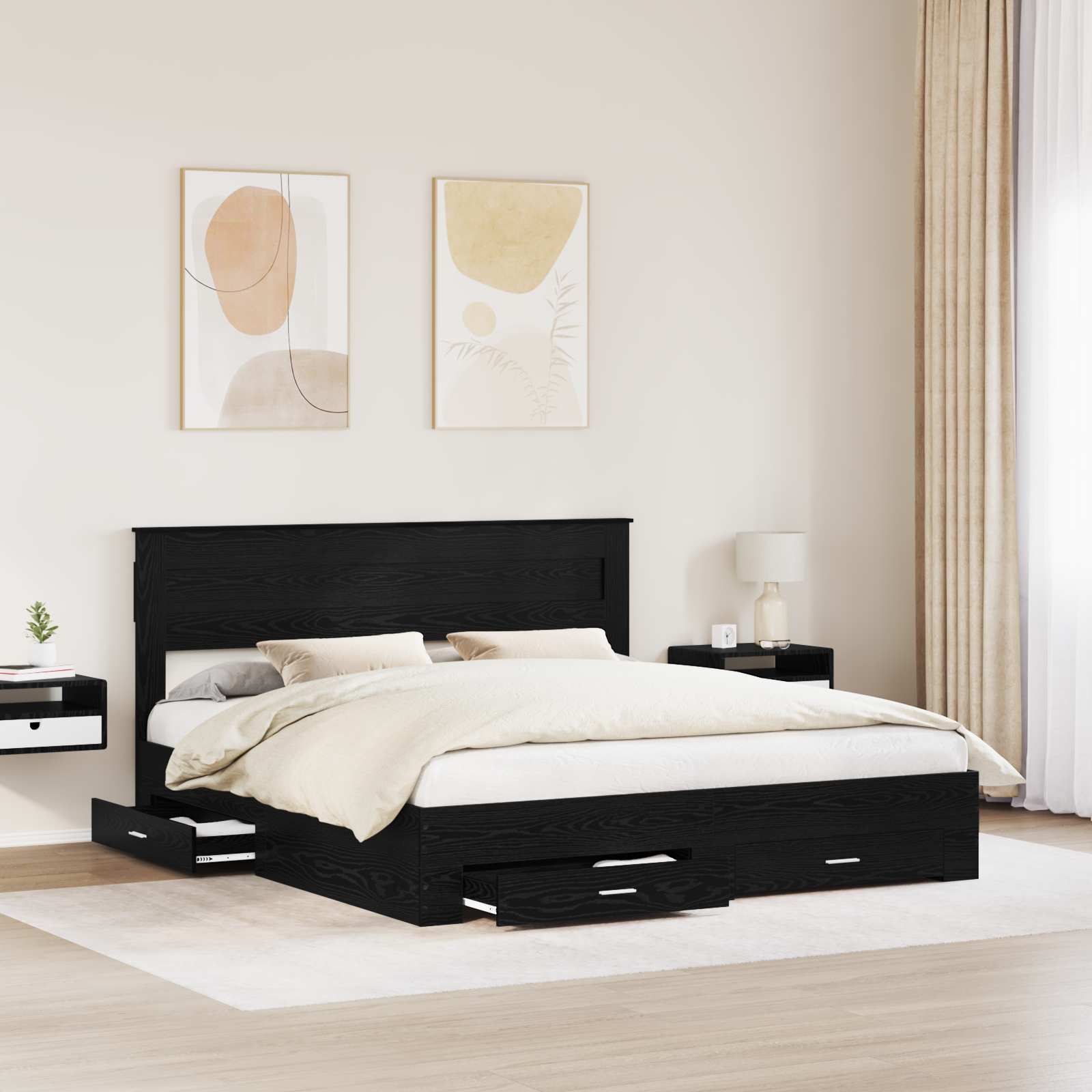 Cadre de lit Chêne noir 180 x 200 cm Bois d'ingénierie - XIOS