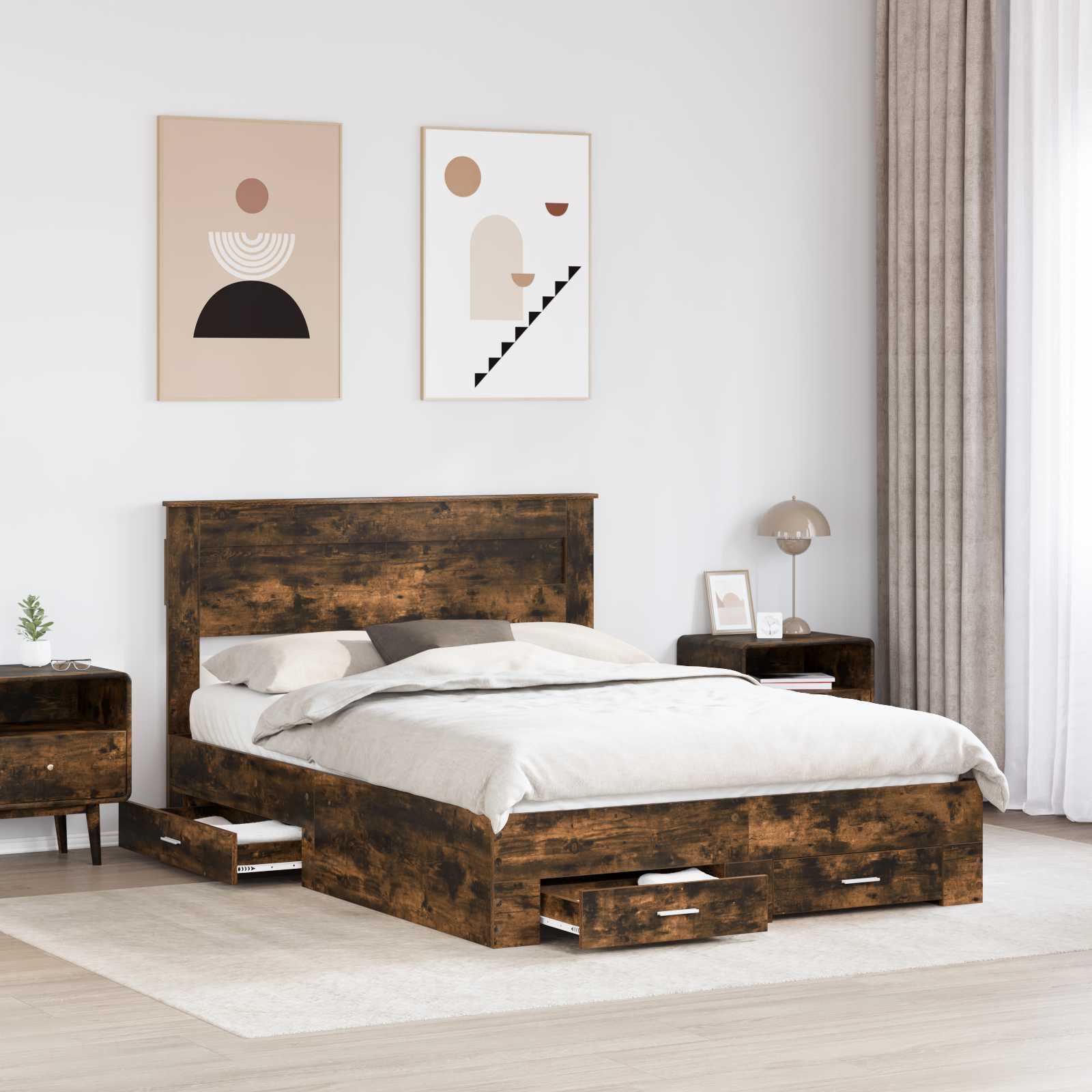 Cadre de lit Chêne fumé 150 x 200 cm Bois d'ingénierie - XIOS