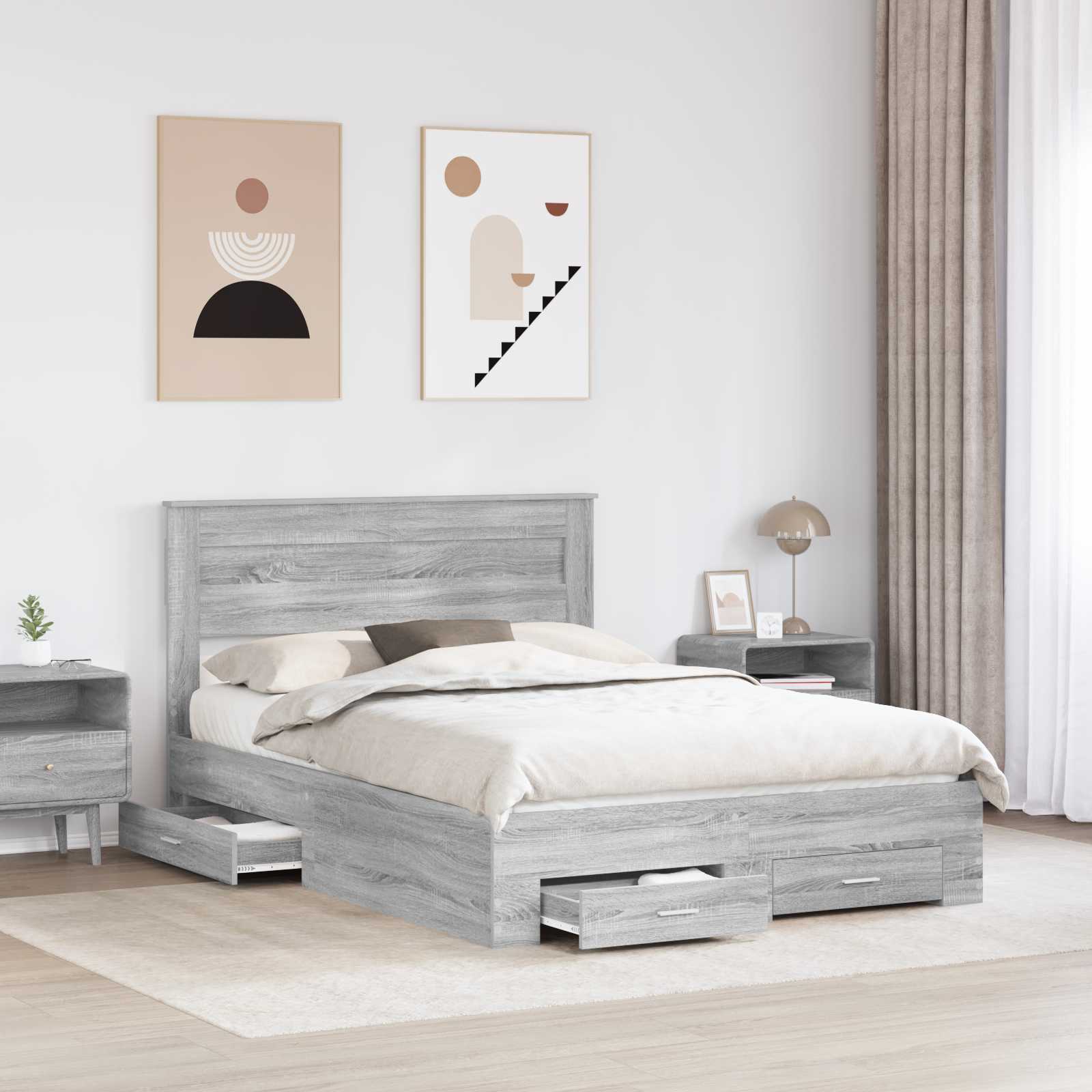 Cadre de lit Gris Sonoma 140 x 190 cm Bois d'ingénierie - XIOS