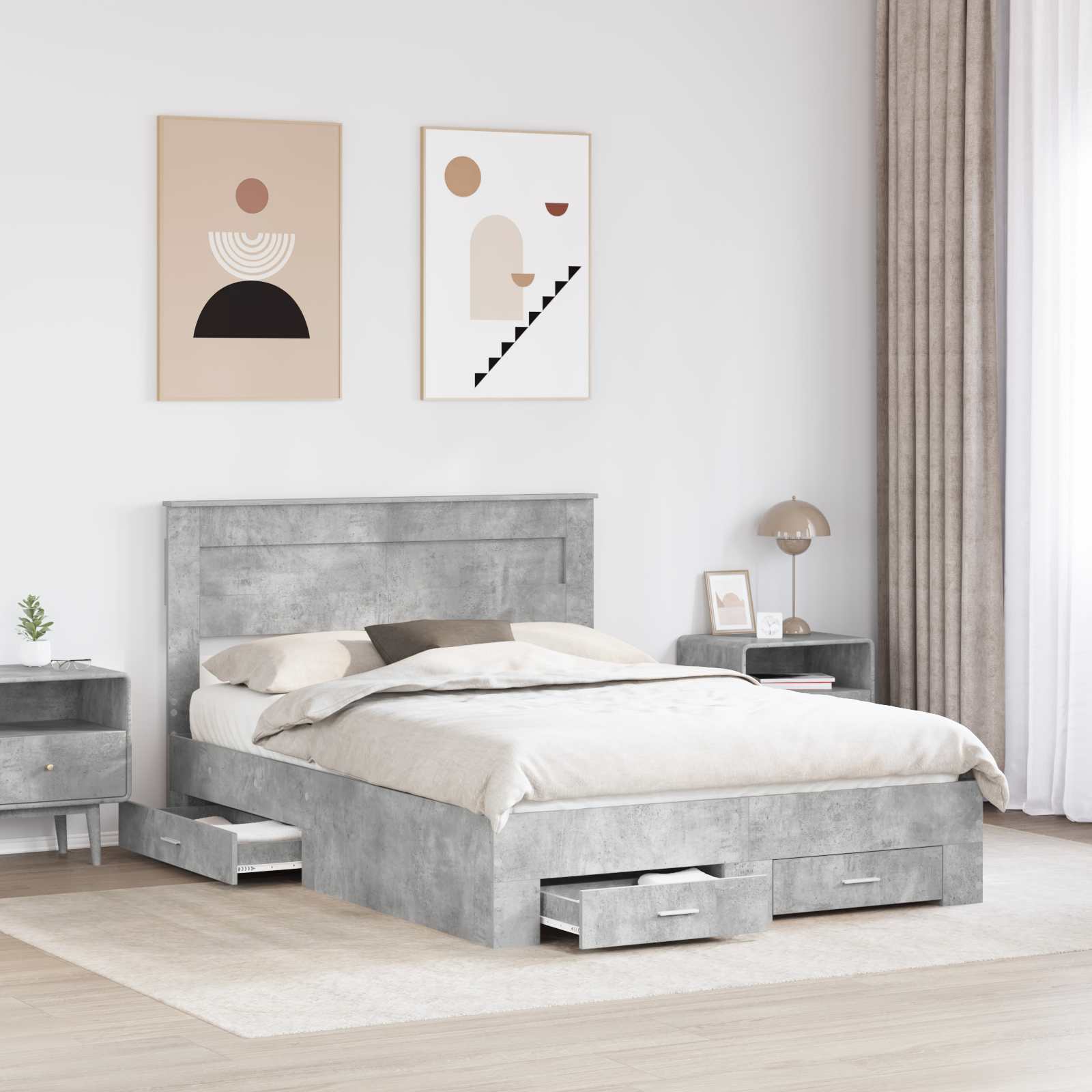 Cadre de lit Gris béton 140 x 200 cm Bois d'ingénierie - XIOS