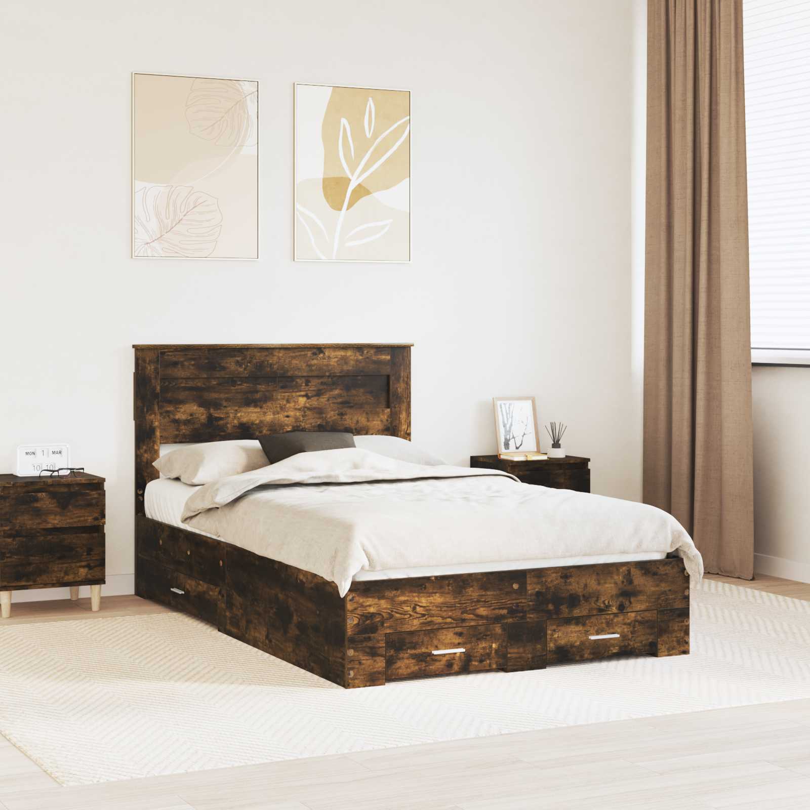 Cadre de lit Chêne fumé 135 x 190 cm Bois d'ingénierie - XIOS