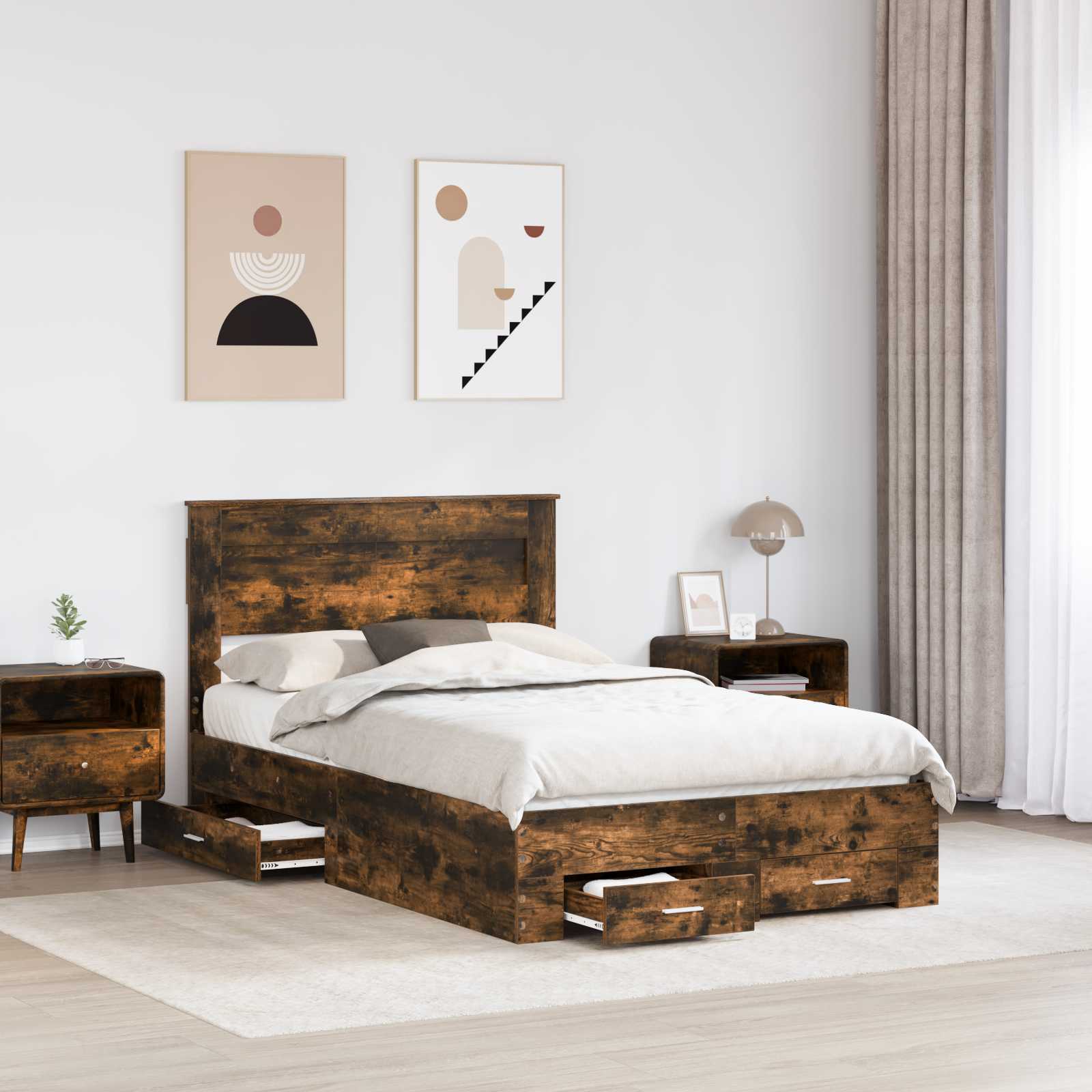 Cadre de lit Chêne fumé 135 x 190 cm Bois d'ingénierie - XIOS