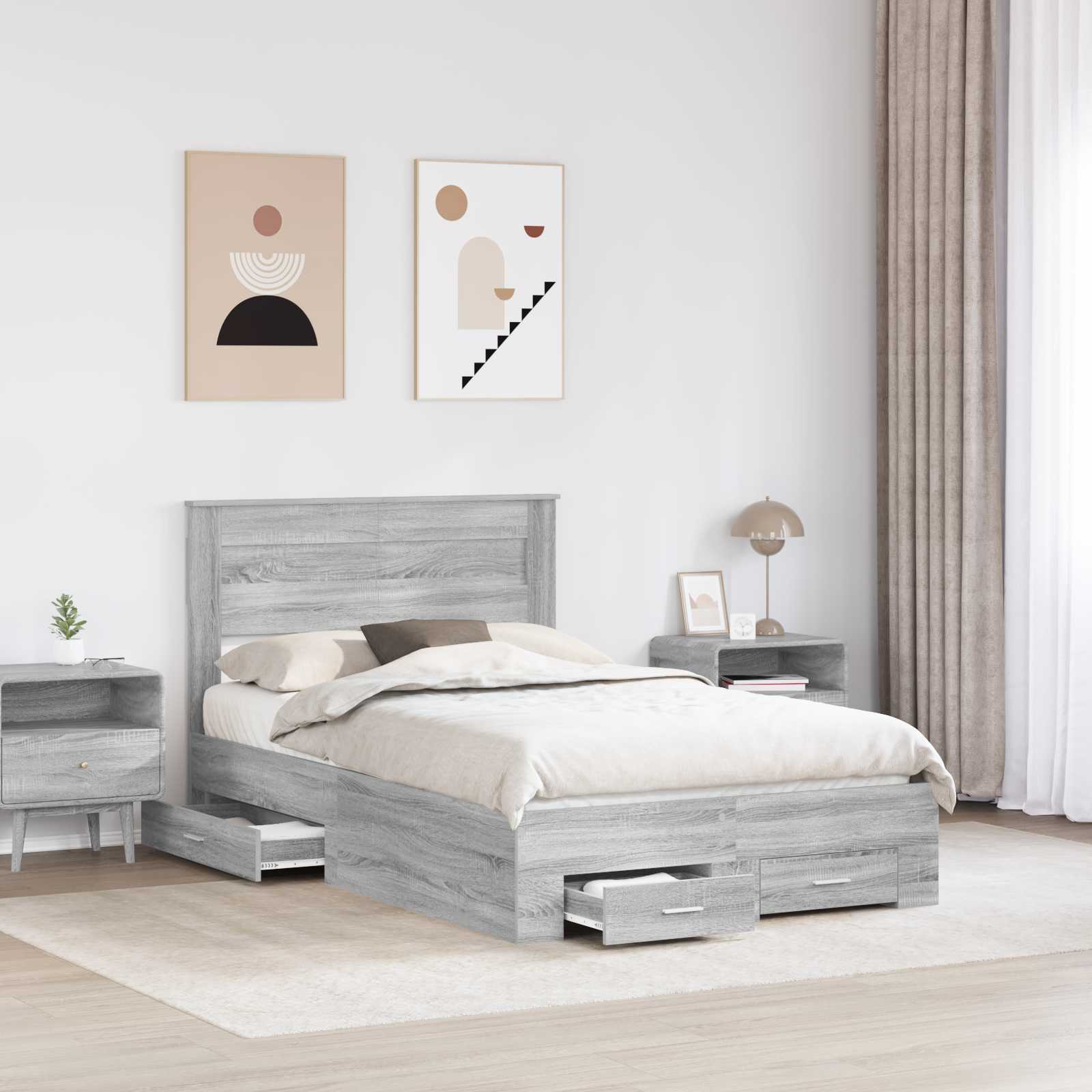 Cadre de lit Gris Sonoma 135 x 190 cm Bois d'ingénierie - XIOS