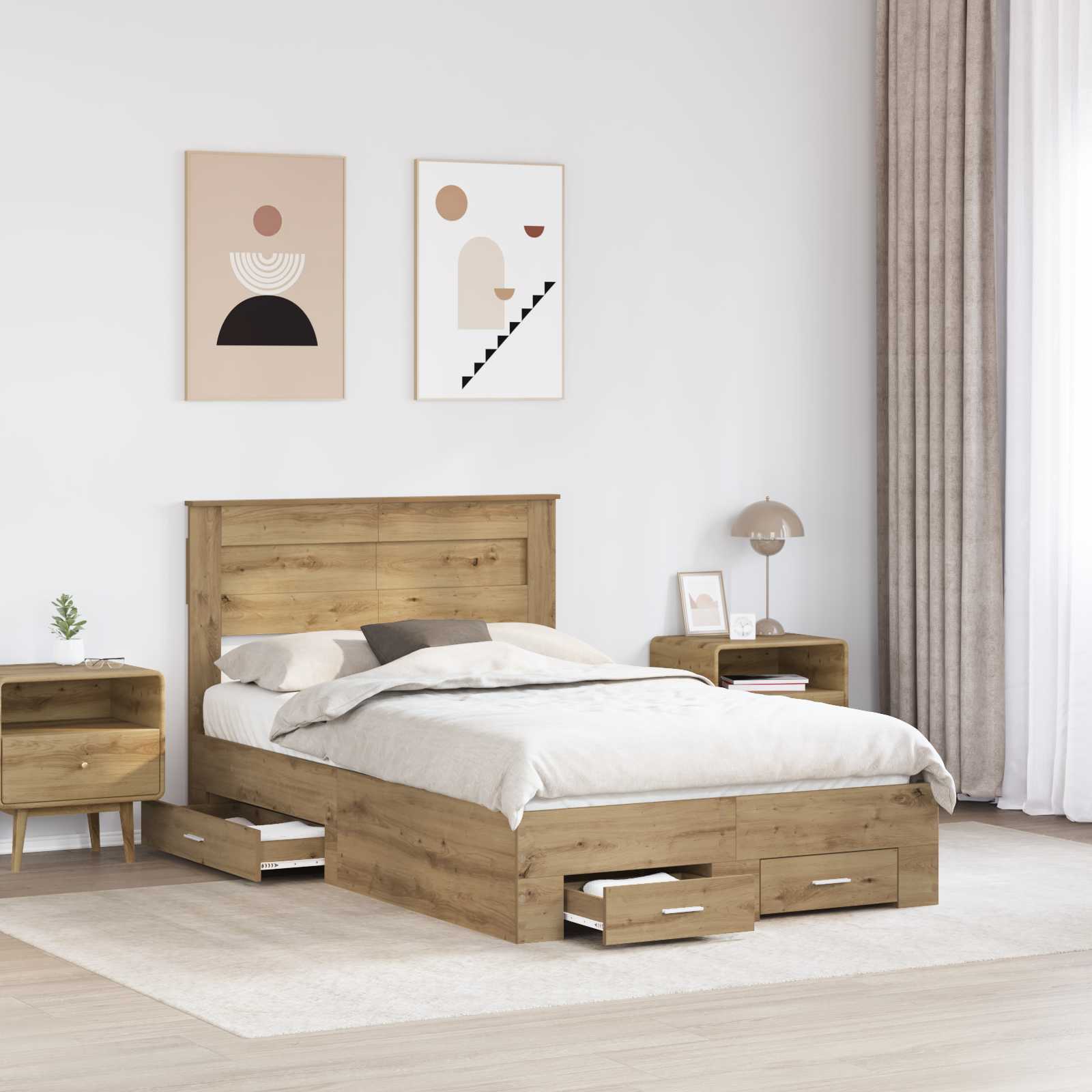Cadre de lit Chêne artisanal 120 x 190 cm Bois d'ingénierie - XIOS