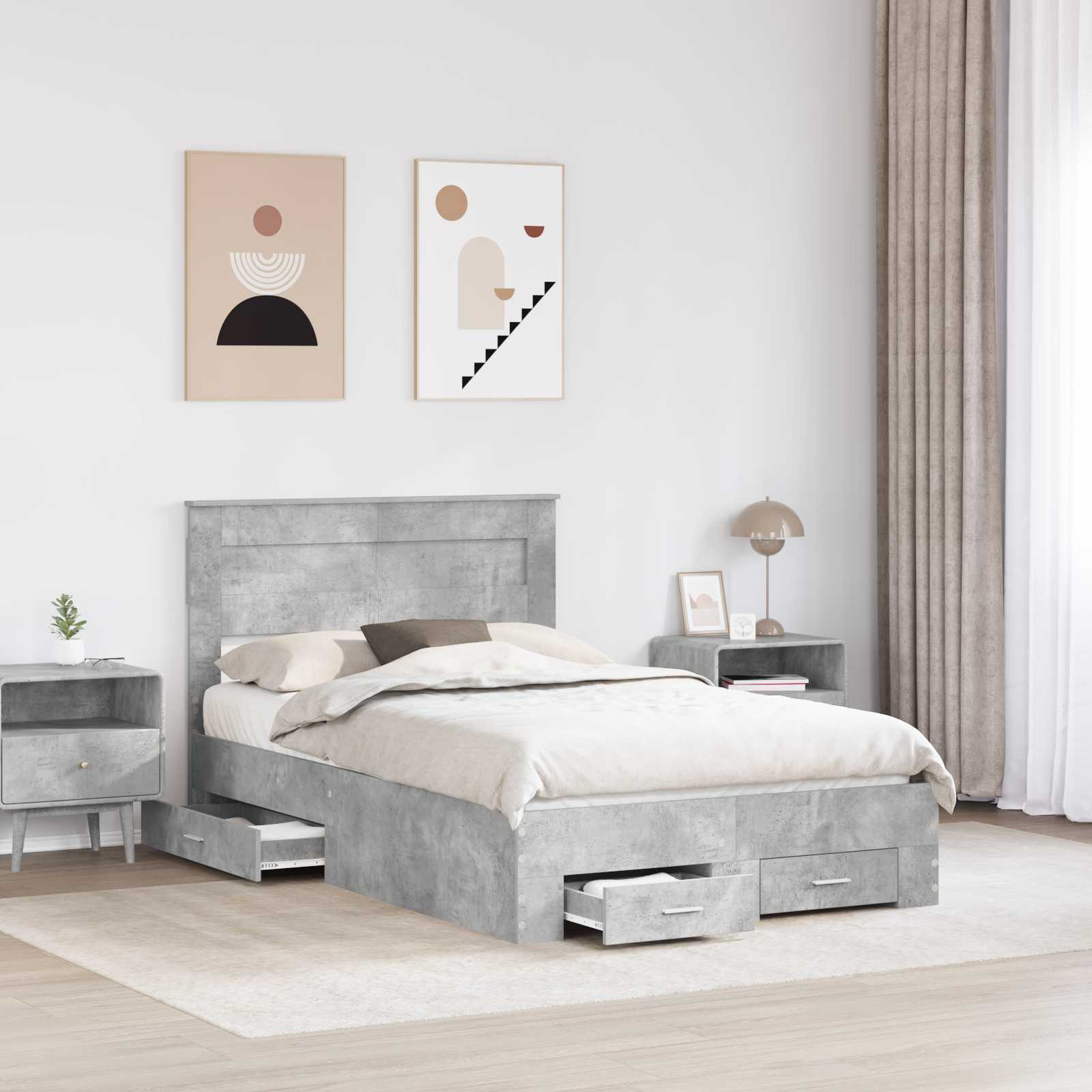 Cadre de lit Gris béton 120 x 200 cm Bois d'ingénierie - XIOS