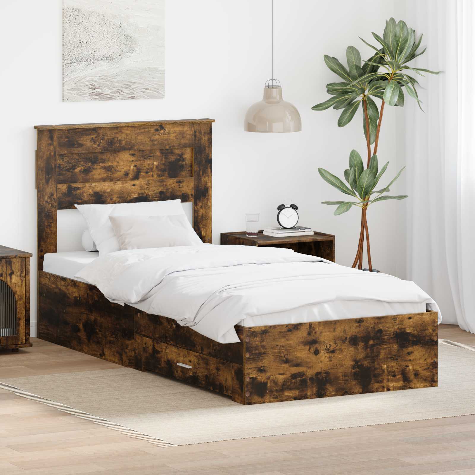 Cadre de lit Chêne fumé 100 x 200 cm Bois d'ingénierie - XIOS
