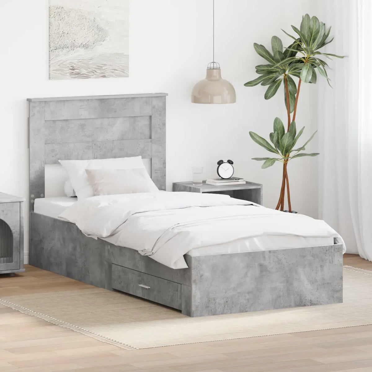 Cadre de lit Gris béton 90 x 190 cm Bois d’ingénierie - XIOS