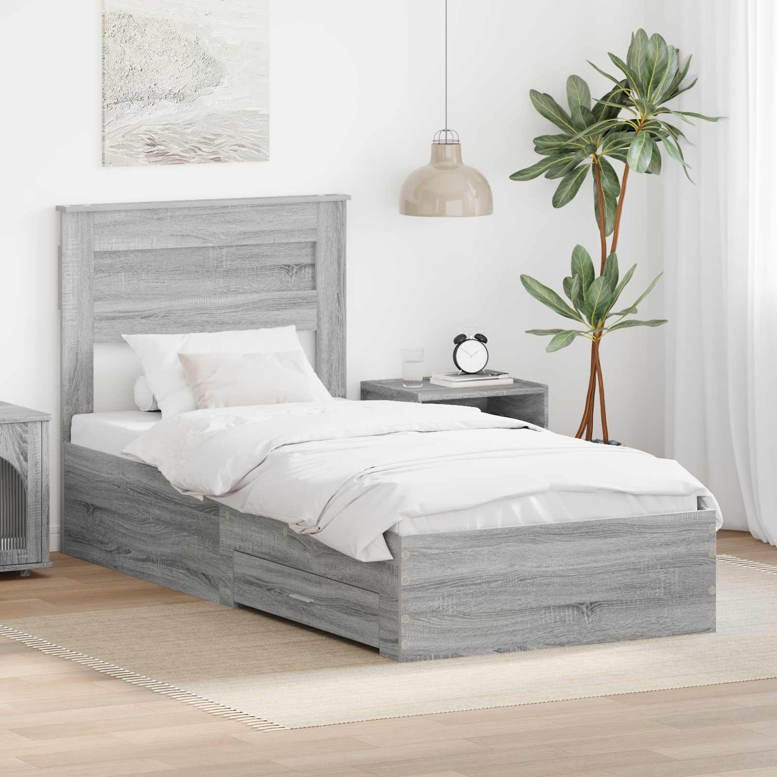 Cadre de lit Gris Sonoma 90 x 190 cm Bois d'ingénierie - XIOS