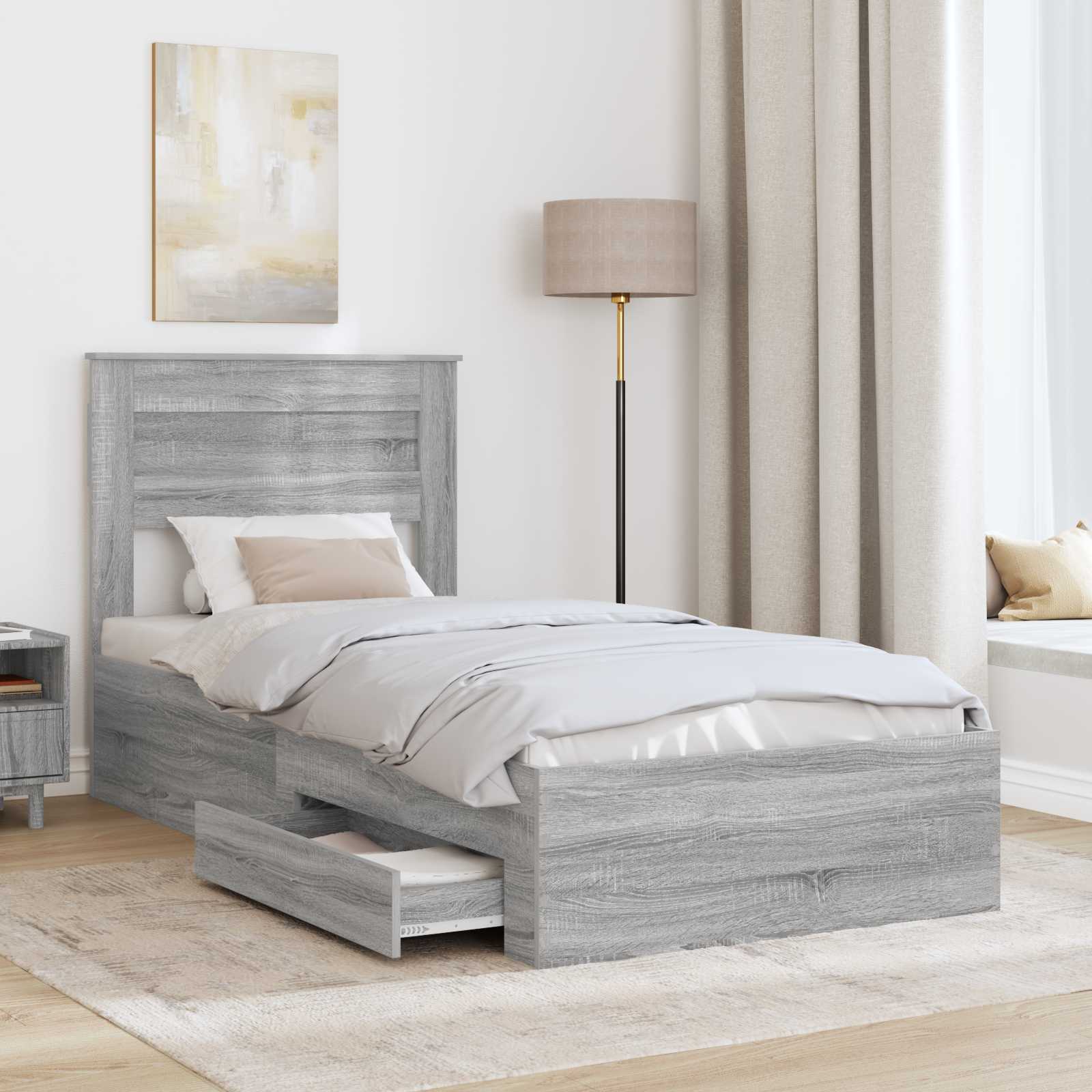 Cadre de lit Gris Sonoma 90 x 190 cm Bois d'ingénierie - XIOS