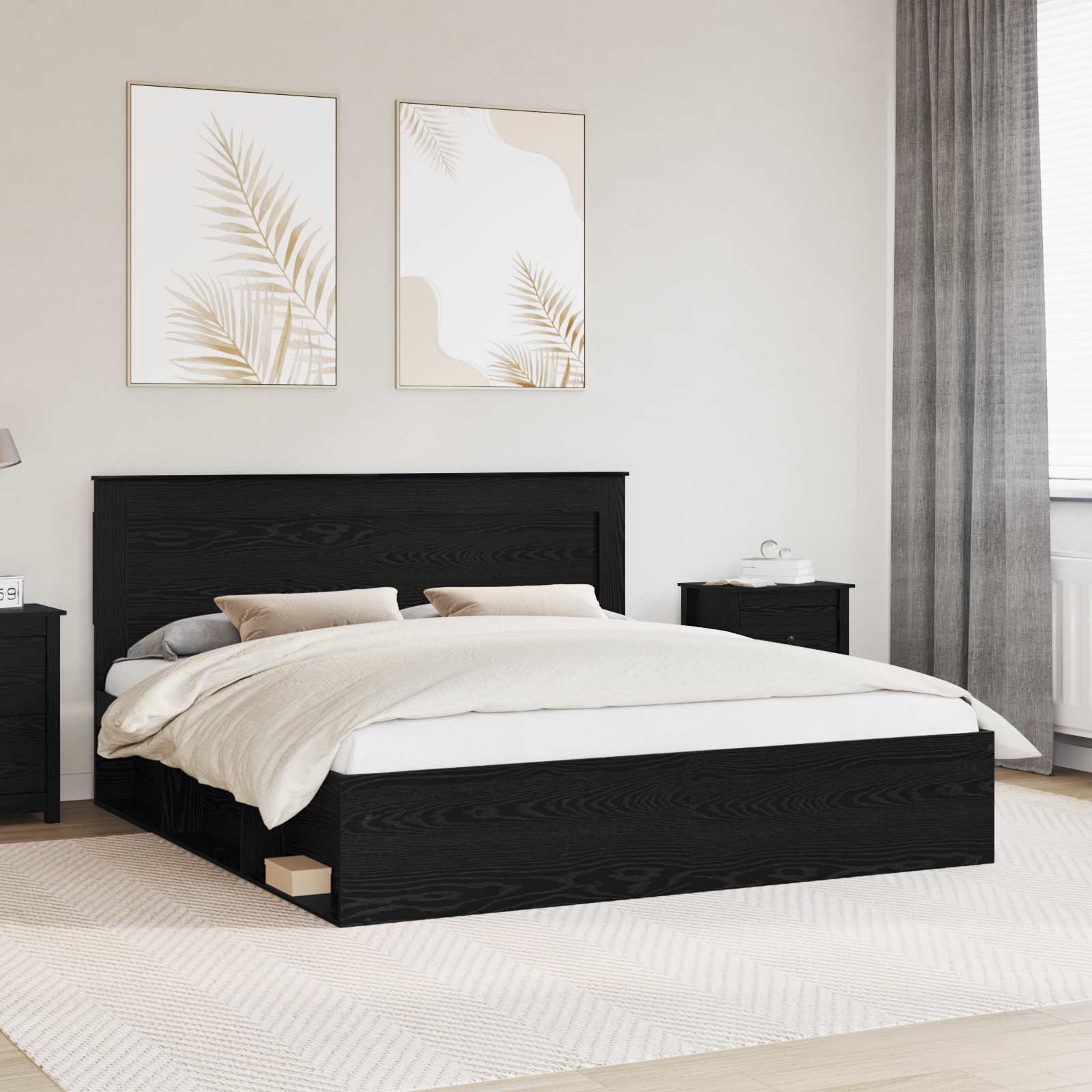 Cadre de lit avec tête de lit Noir 200 x 200 cm Pin massif - XIOS