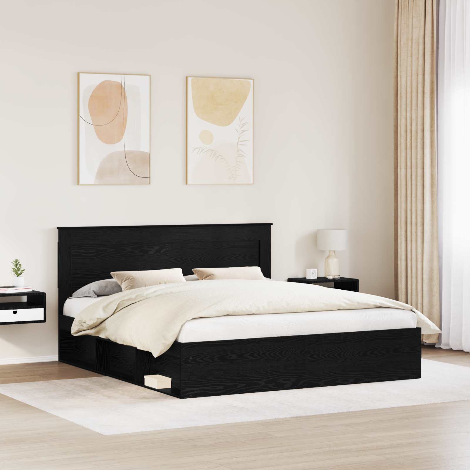 Cadre de lit avec tête de lit Noir 200 x 200 cm Pin massif - XIOS