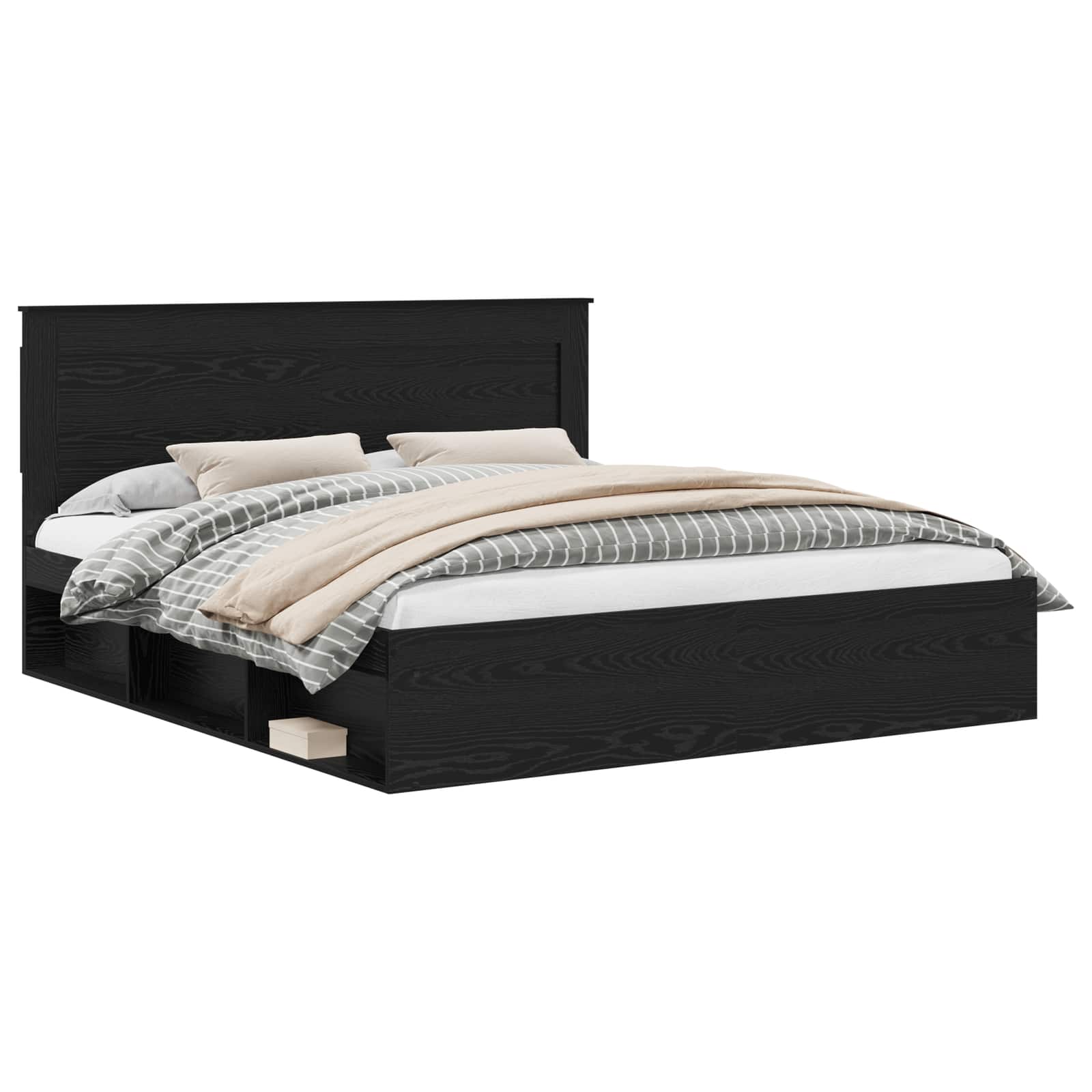 Cadre de lit avec tête de lit Noir 200 x 200 cm Pin massif - XIOS