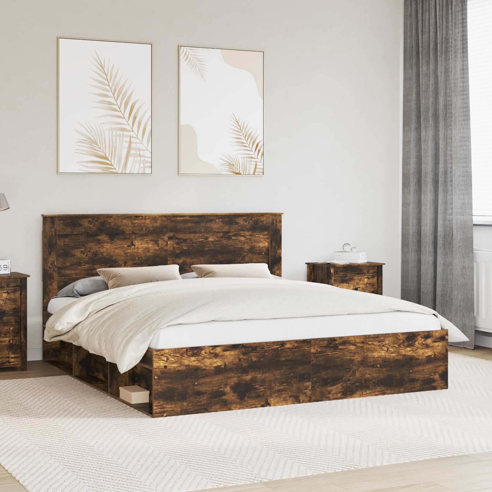Cadre de lit Chêne fumé 200 x 200 cm Bois d'ingénierie
