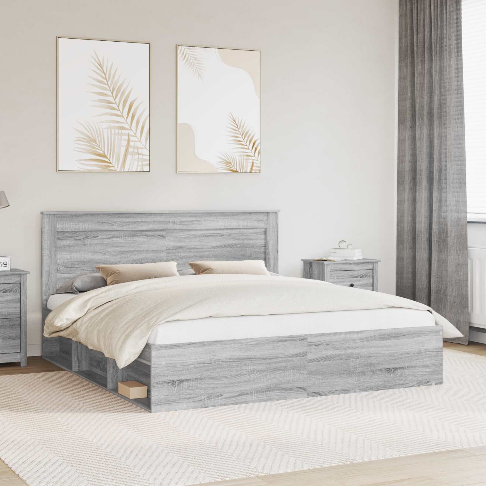 Cadre de lit Gris Sonoma 200 x 200 cm Pin massif - XIOS