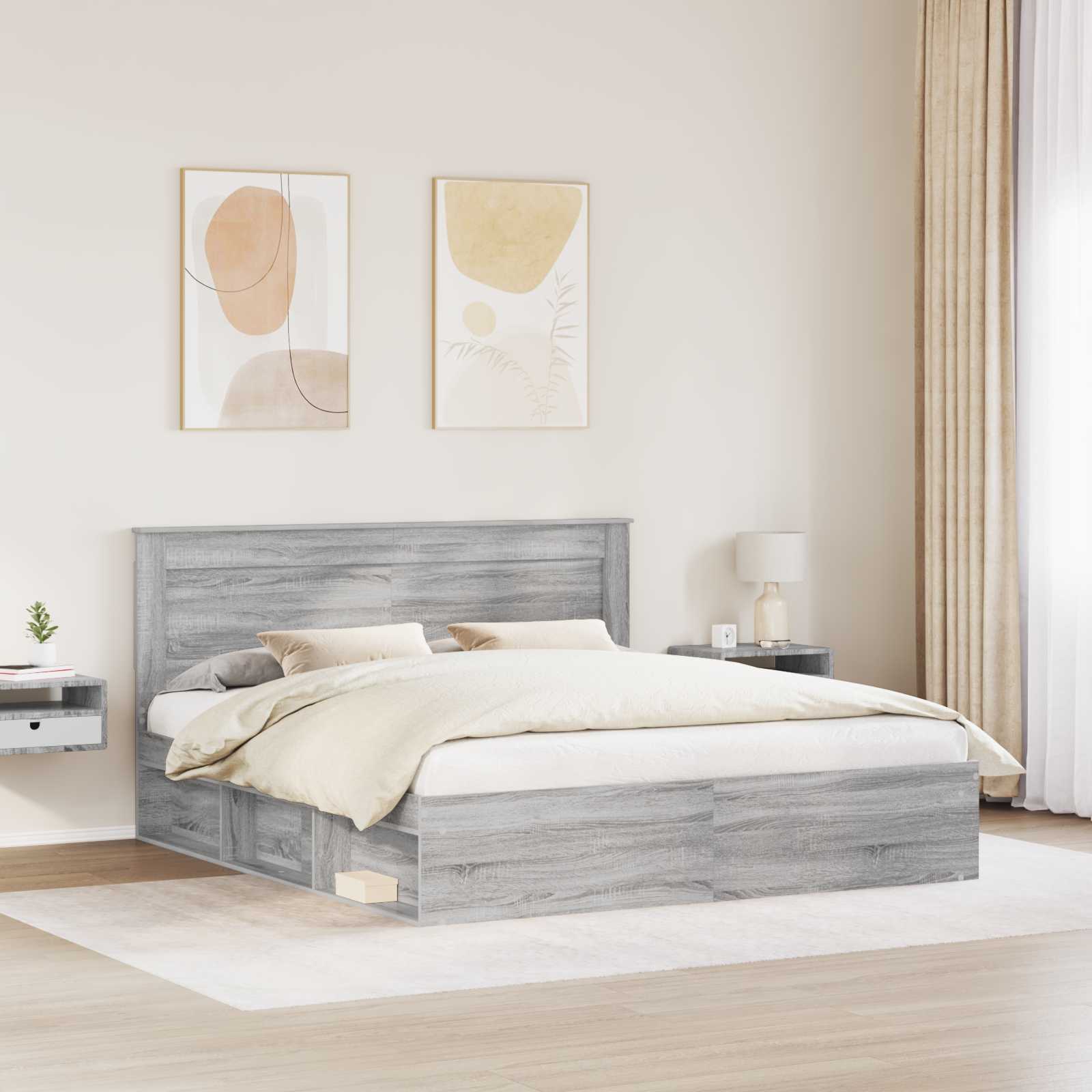 Cadre de lit Gris Sonoma 200 x 200 cm Pin massif - XIOS