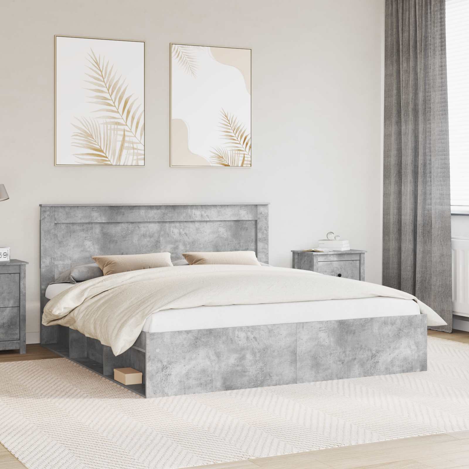 Cadre de lit avec tête de lit Béton 180 x 200 cm Pin massif - XIOS