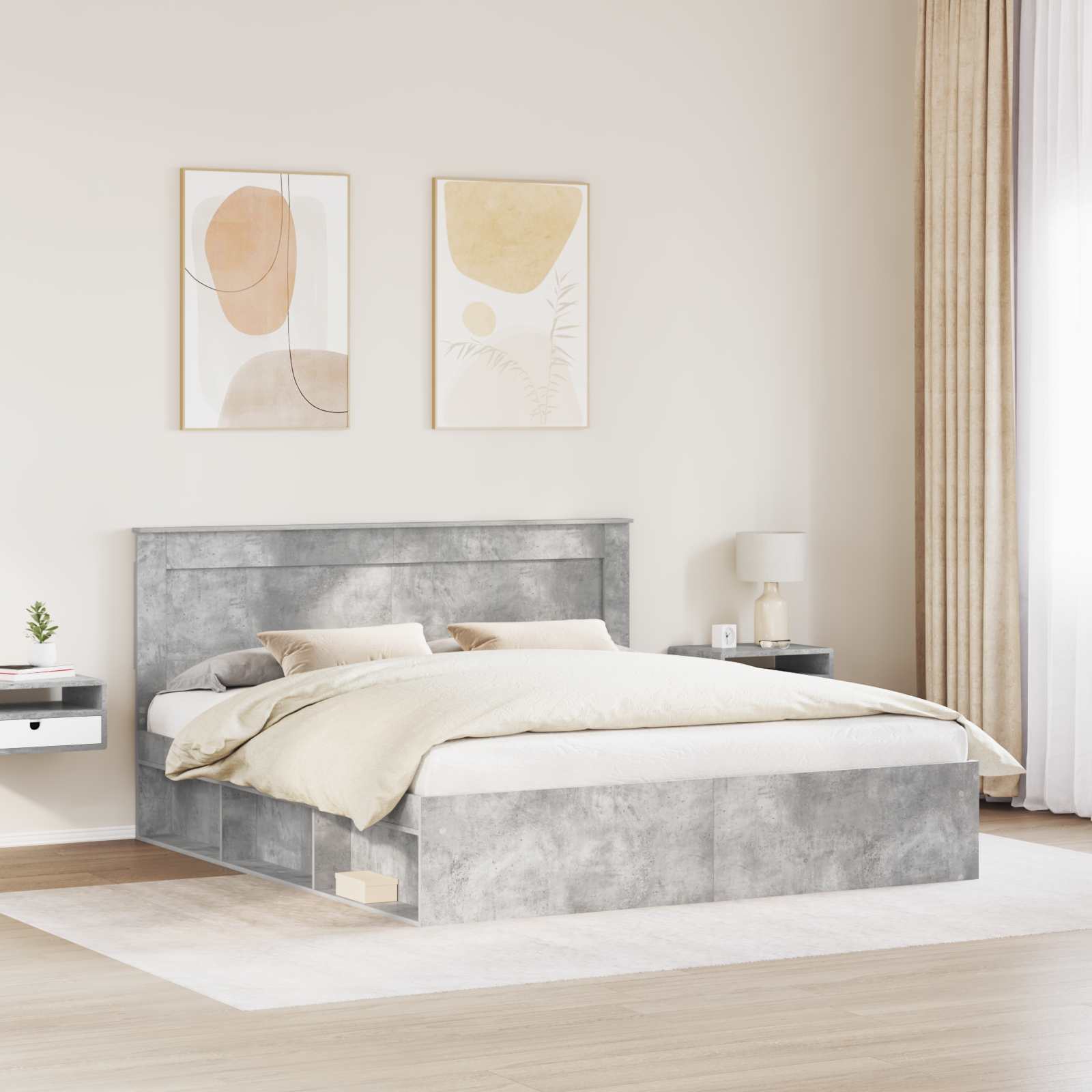 Cadre de lit avec tête de lit Béton 180 x 200 cm Pin massif - XIOS