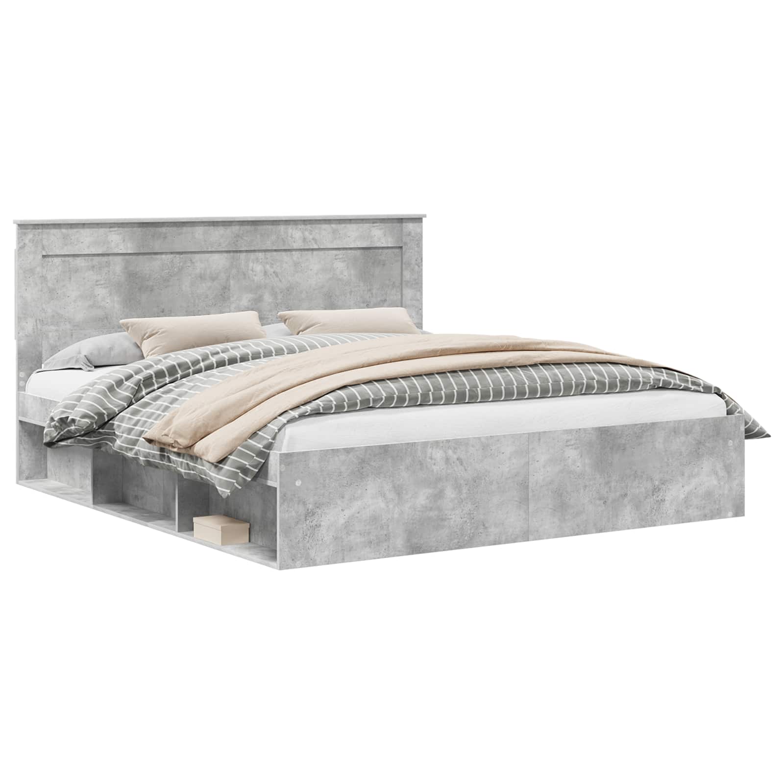 Cadre de lit avec tête de lit Béton 180 x 200 cm Pin massif - XIOS