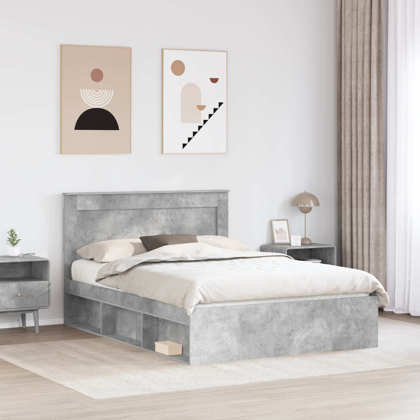 Cadre de lit avec tête de lit Béton 160 x 200 cm Pin massif - XIOS