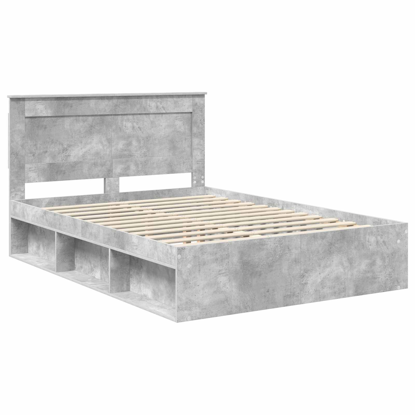 Cadre de lit avec tête de lit Béton 160 x 200 cm Pin massif - XIOS