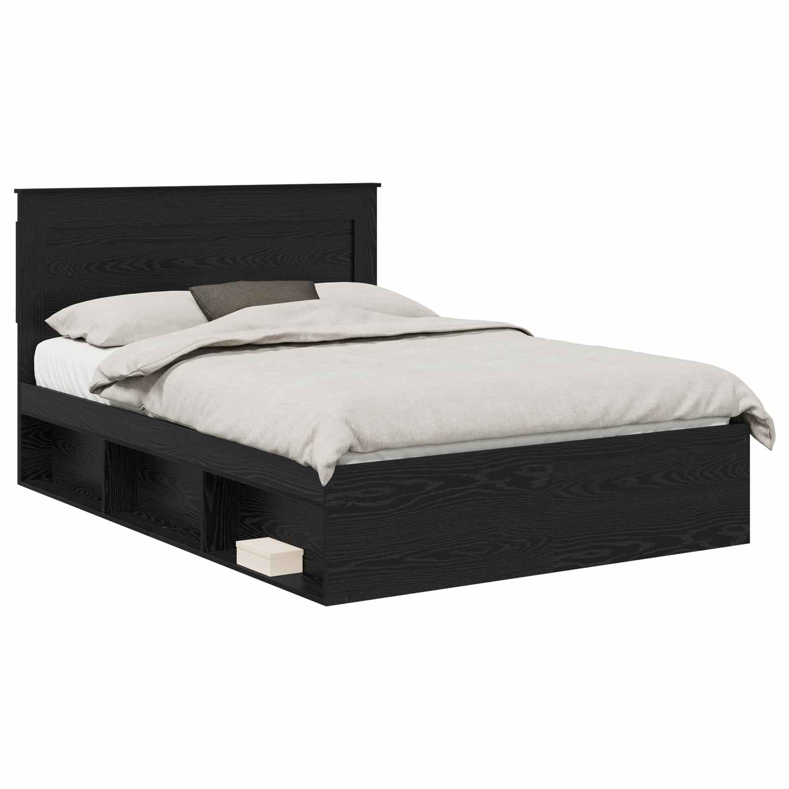 Cadre de lit avec tête de lit Noir 140 x 190 cm Pin massif