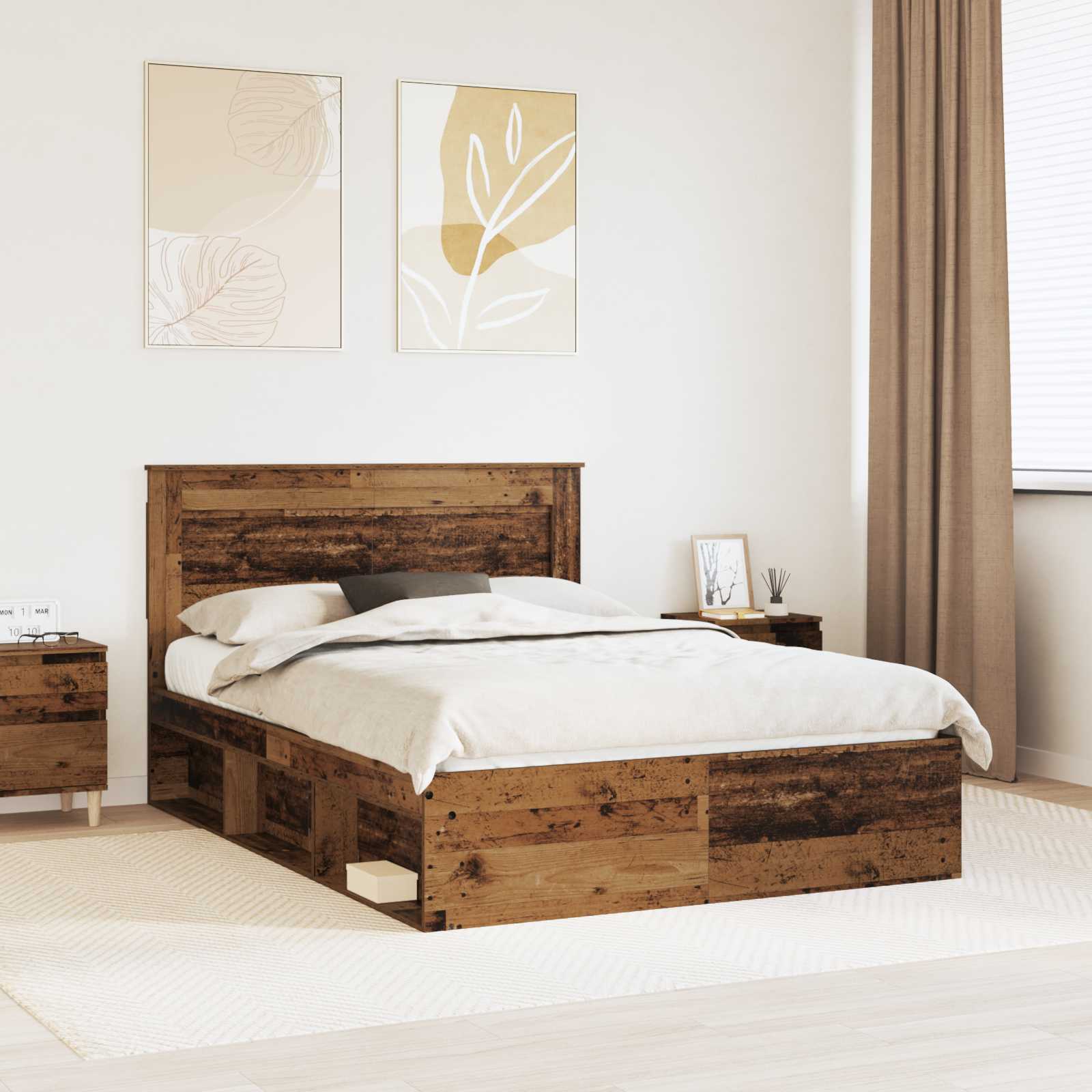 Cadre de lit Bois ancien 140 x 190 cm Pin massif - XIOS