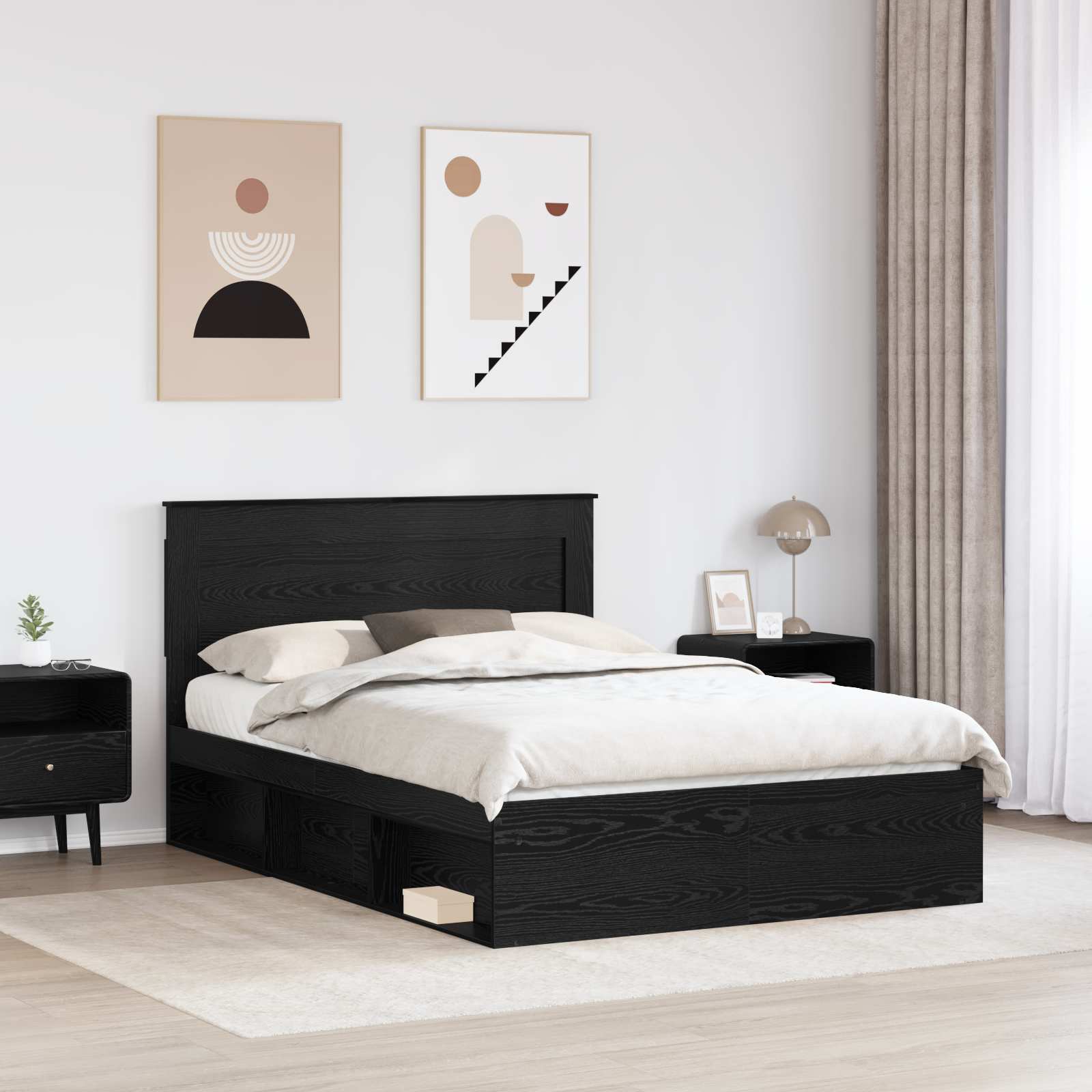 Cadre de lit avec tête de lit Noir 140 x 190 cm Pin massif