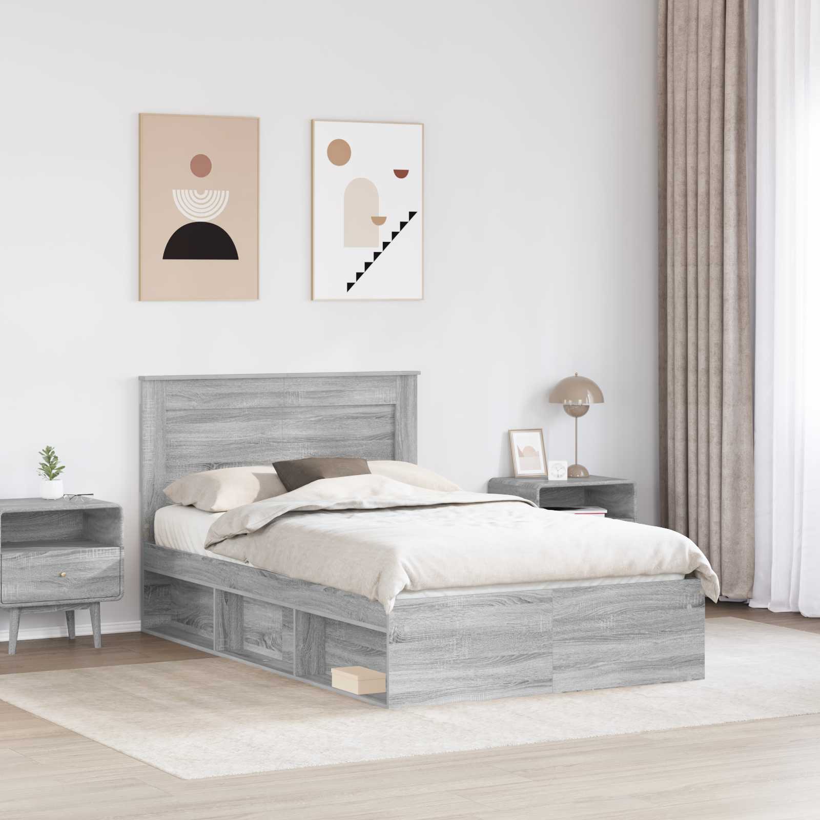 Cadre de lit avec tiroir Gris Sonoma 135 x 190 cm Pin massif - XIOS