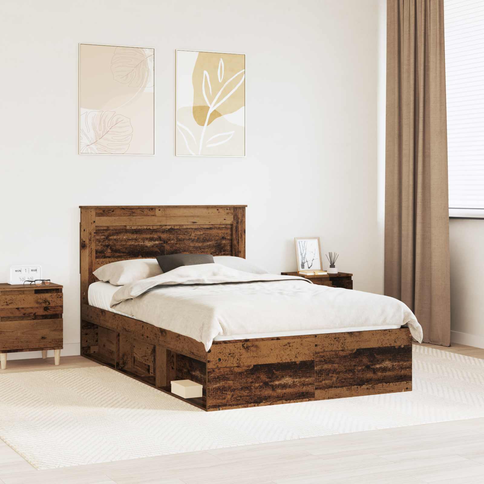 Cadre de lit avec tiroir Bois ancien 135 x 190 cm Pin massif - XIOS