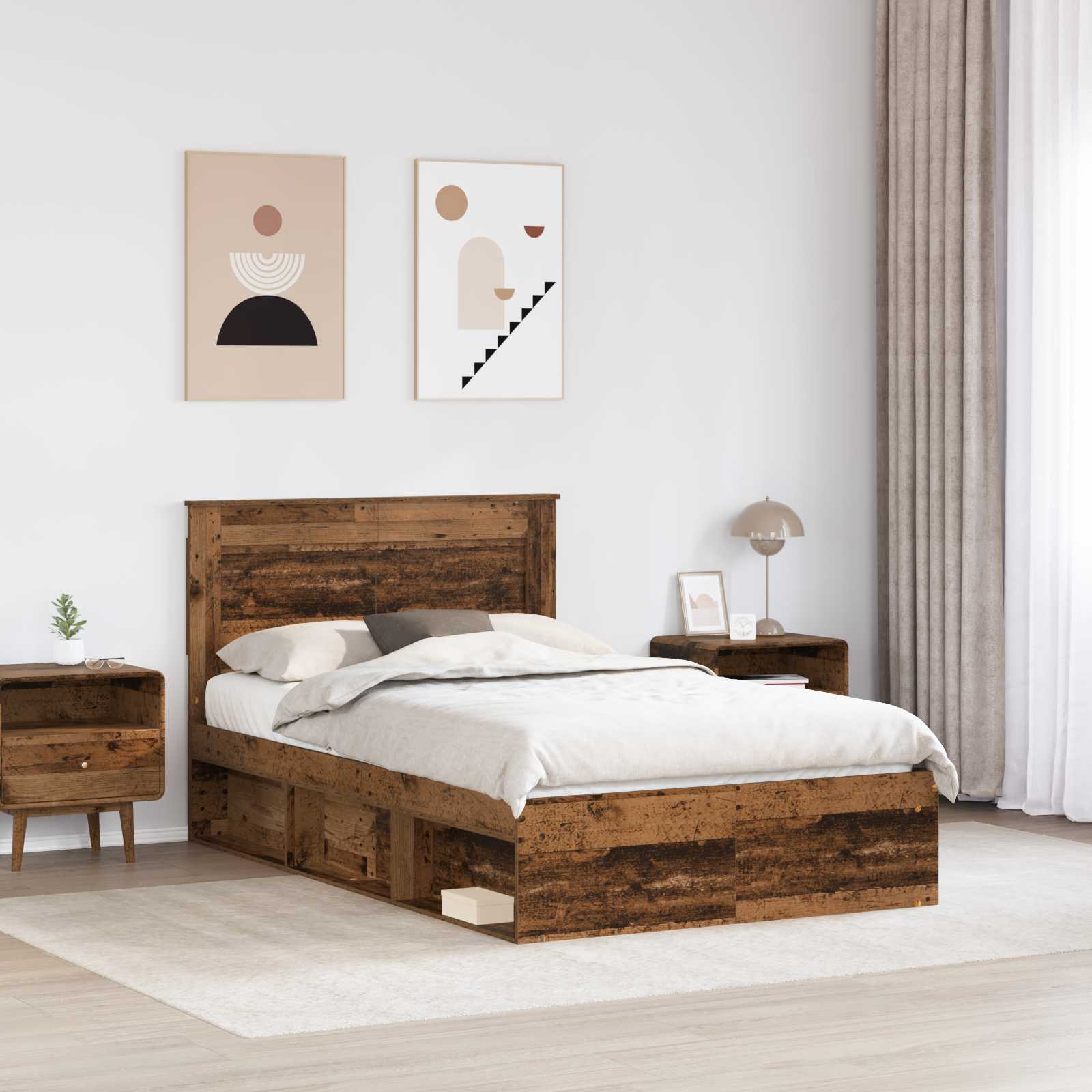 Cadre de lit avec tiroir Bois ancien 135 x 190 cm Pin massif - XIOS