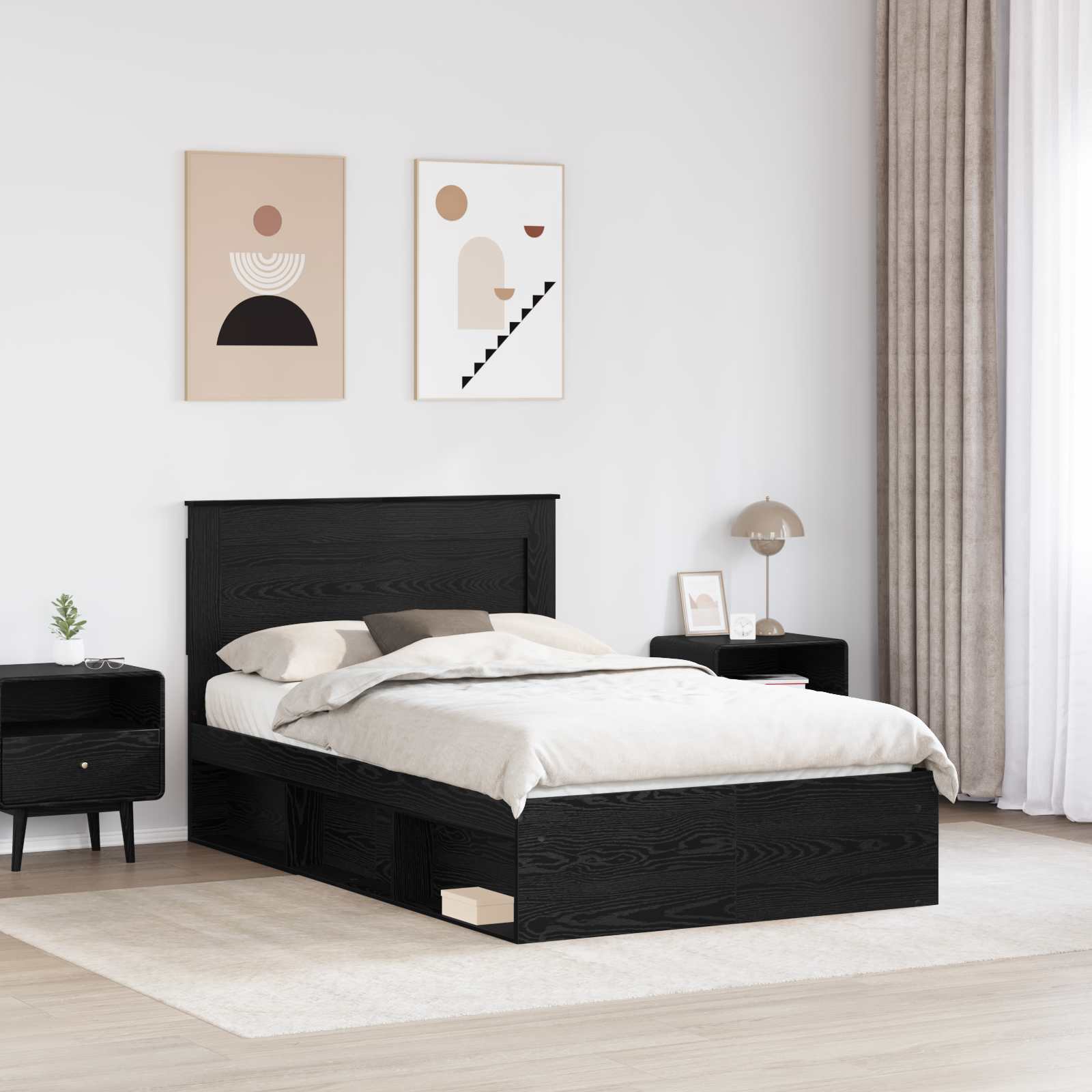 Cadre de lit avec tiroir Uni Noir 120 x 190 cm Pin massif