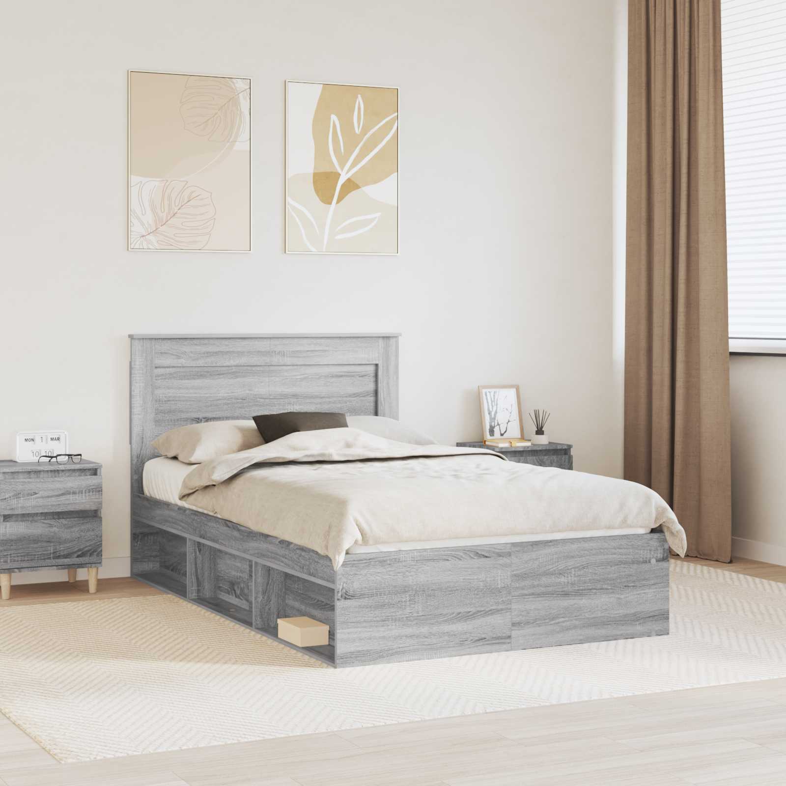 Cadre de lit avec tiroir Gris Sonoma 120 x 190 cm Pin massif - XIOS