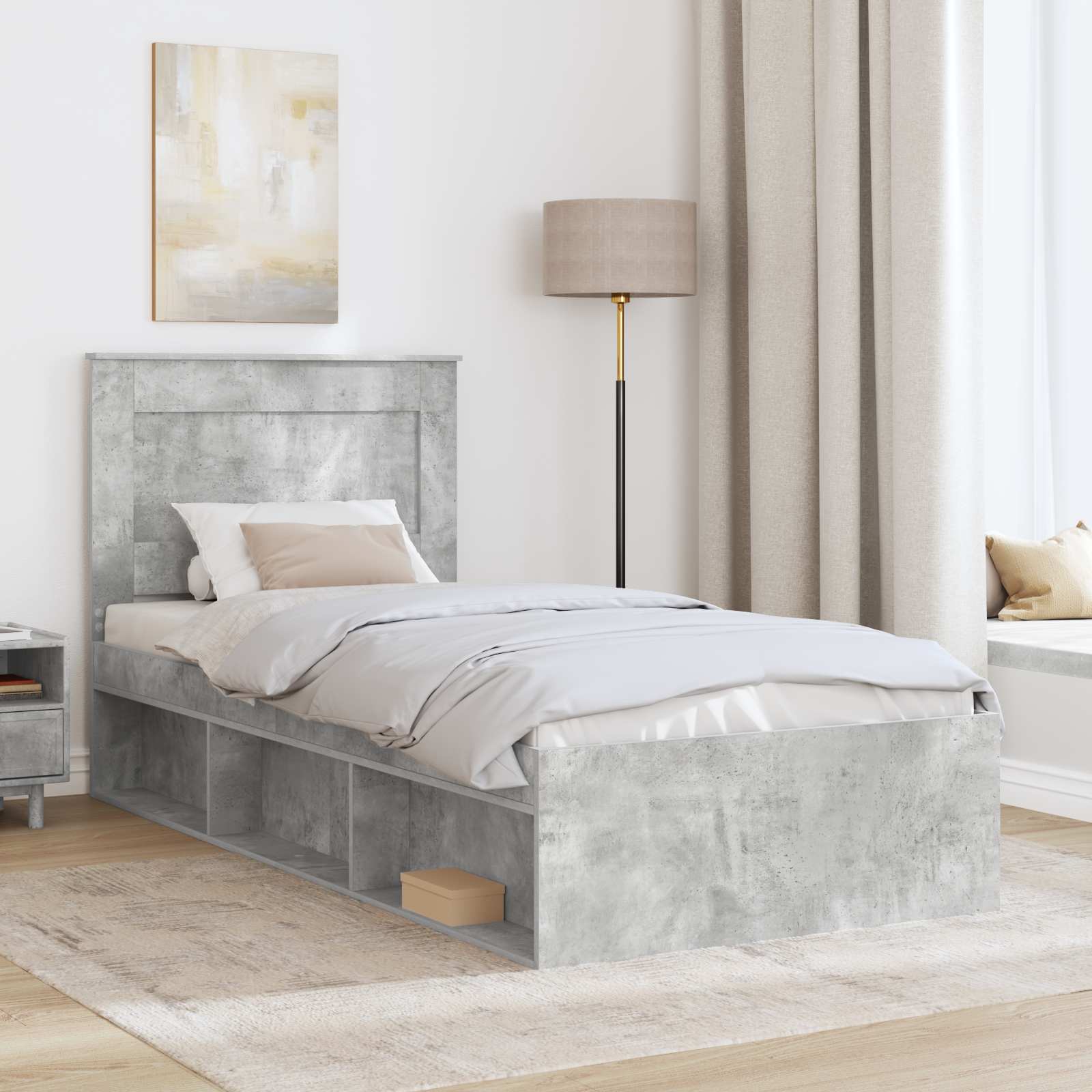Cadre de lit avec tiroir Uni Gris Béton 90 x 190 cm Pin massif