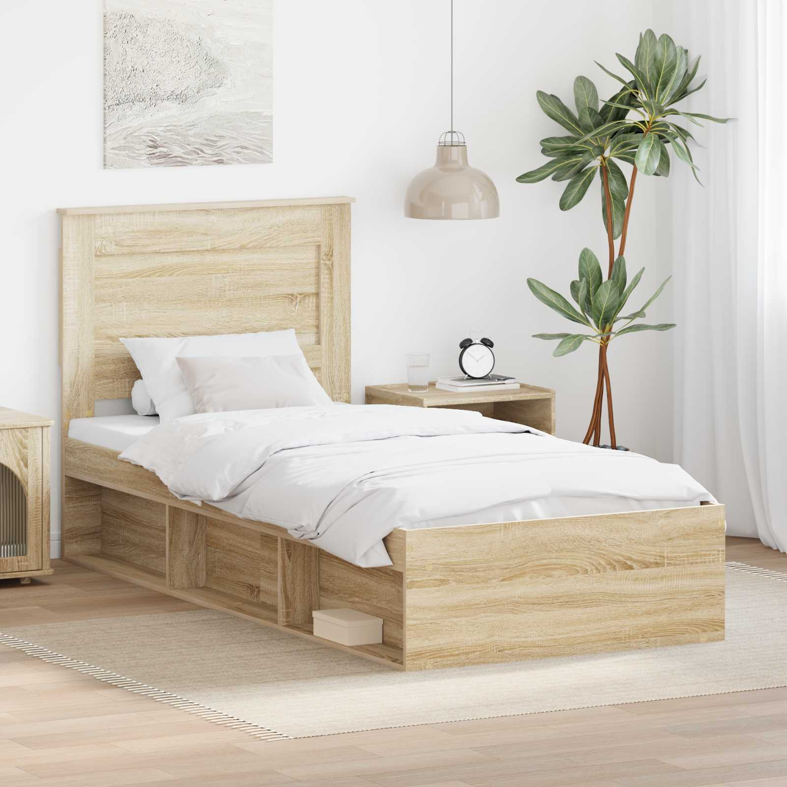 Cadre de lit avec tiroir Chêne Sonoma 75 x 190 cm Pin massif - XIOS